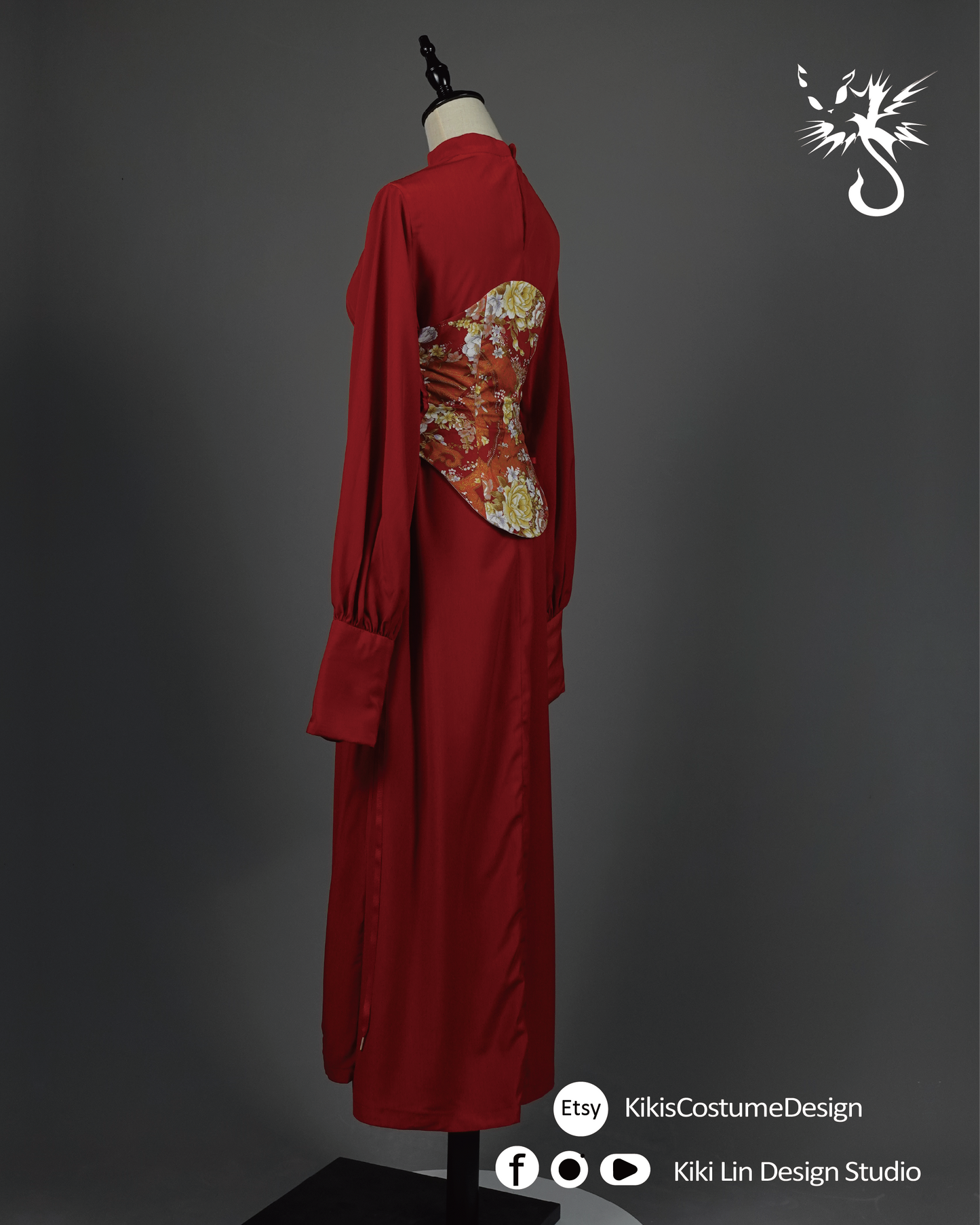 Crimson "Modern Orient" Corseted Maxi Gown