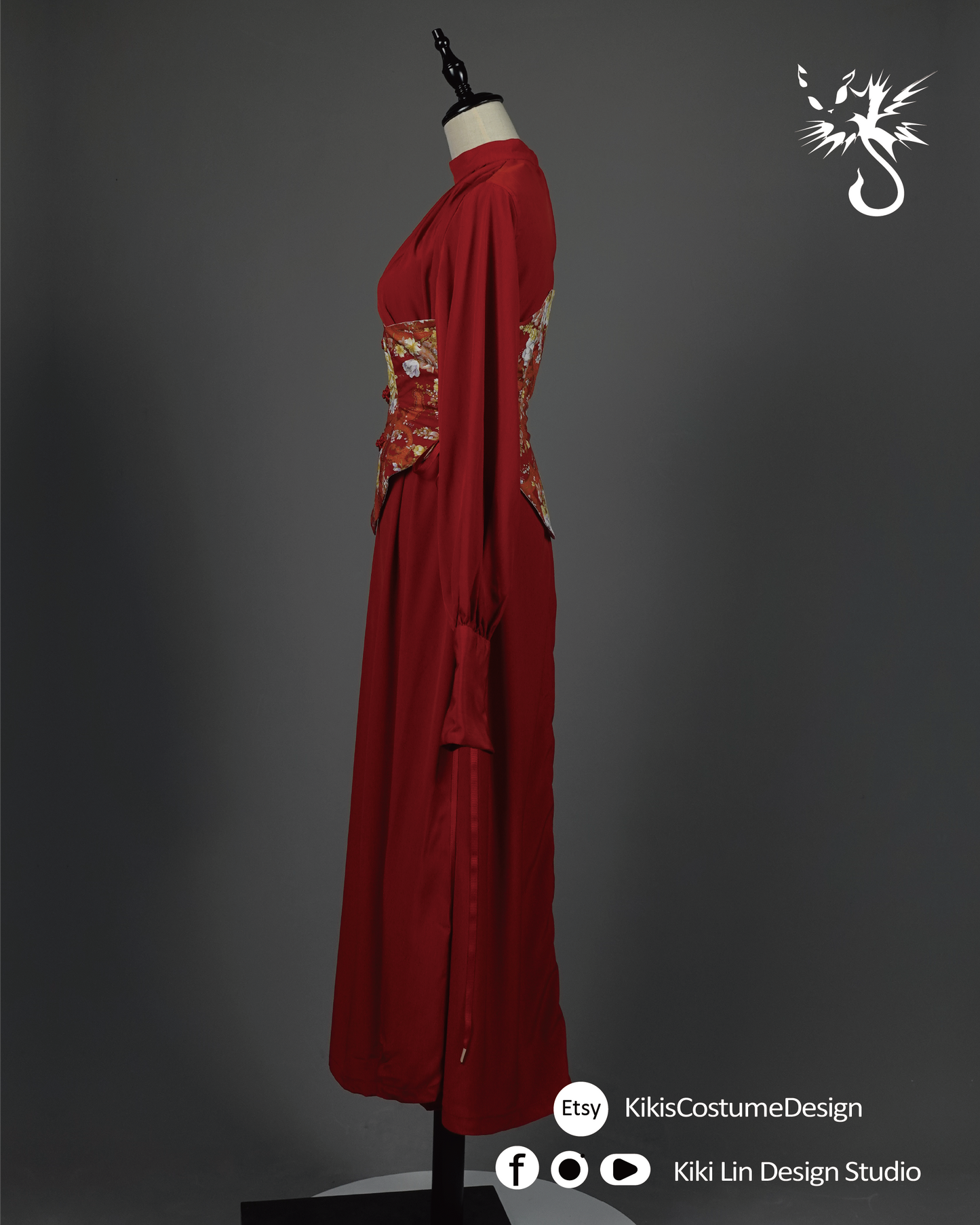 Crimson "Modern Orient" Corseted Maxi Gown
