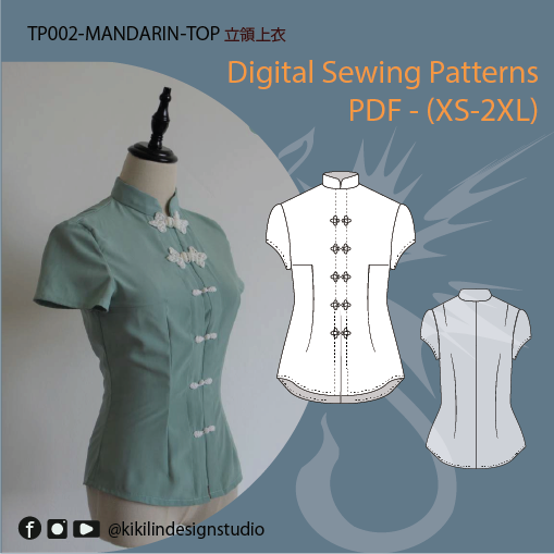 Digital Sewing Pattern | Mandarin Blouse with 2 Variations |中式立領襯衫（XS-2XL）含 2 種設計變化