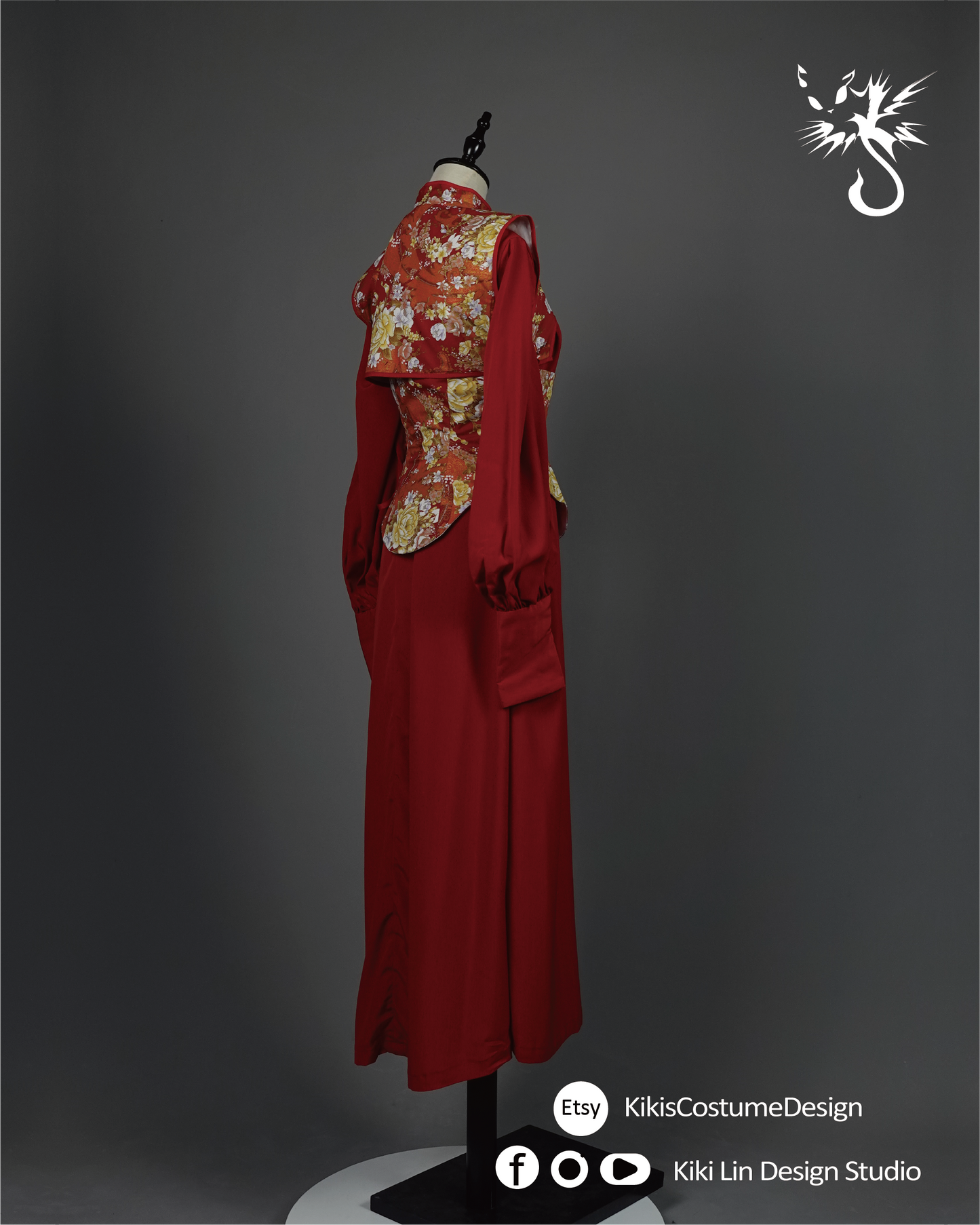 Crimson "Modern Orient" Corseted Maxi Gown