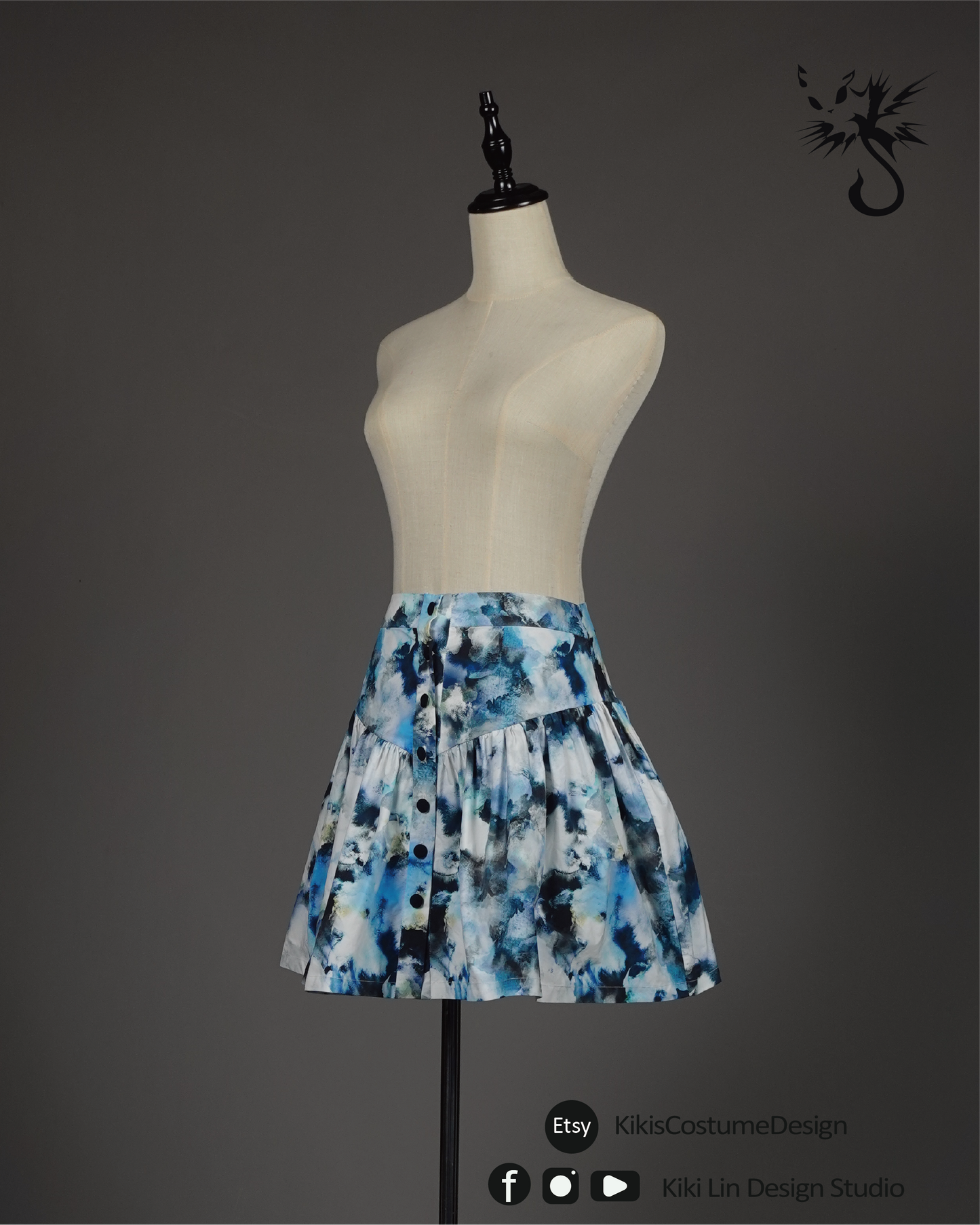 Printed Taffeta Yoke Skirt (Exclusive Sample)