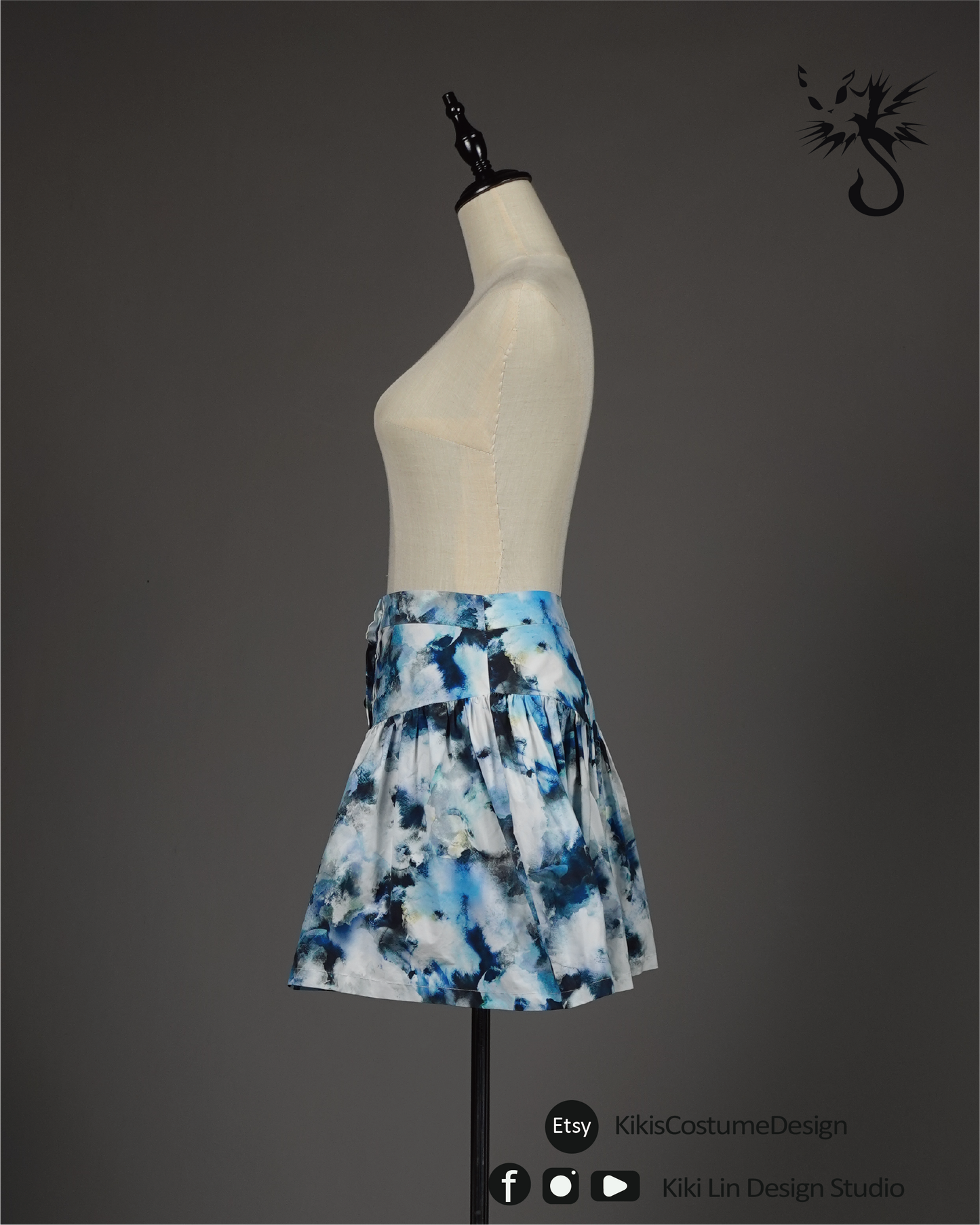 Printed Taffeta Yoke Skirt (Exclusive Sample)