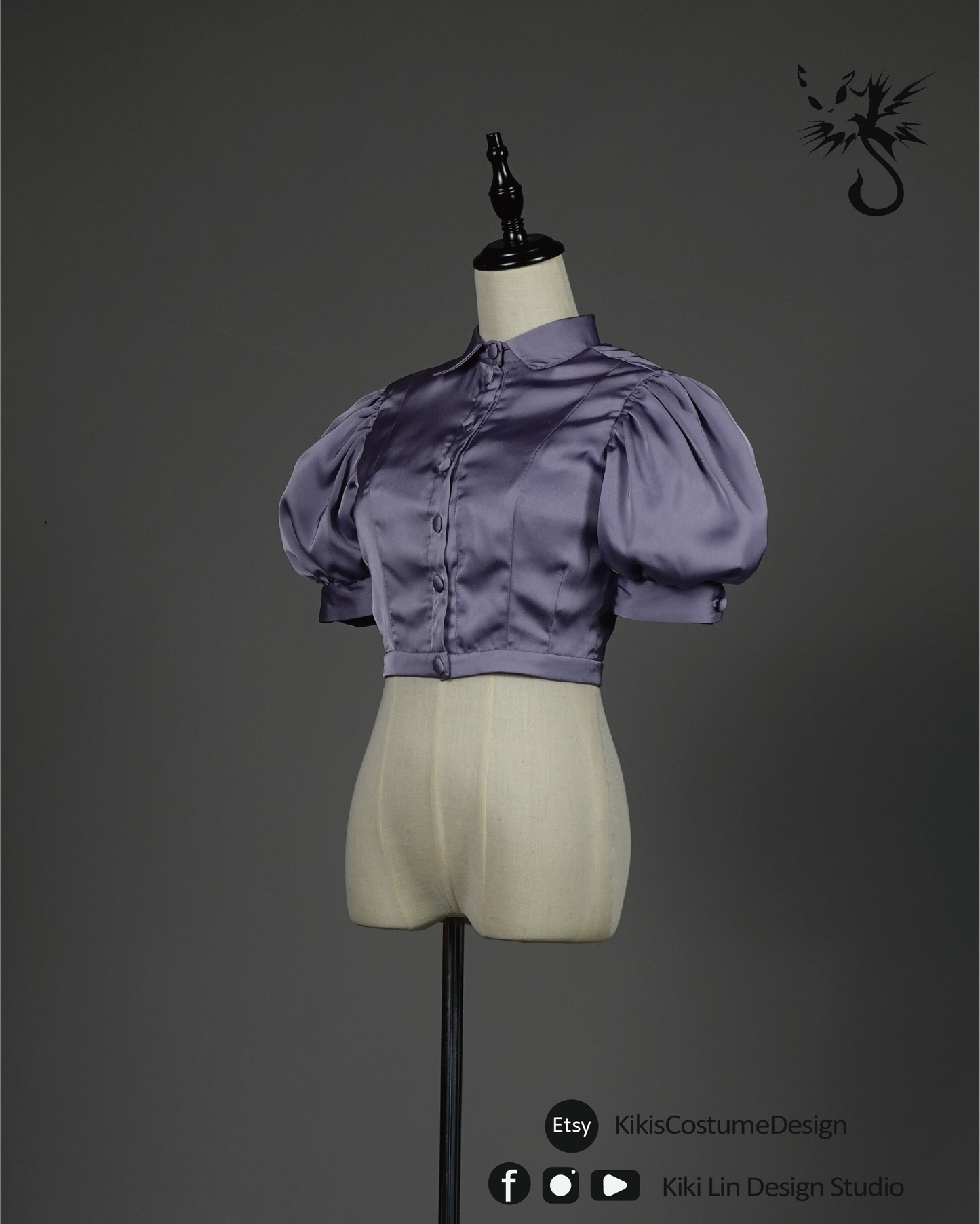 Lavender Satin Puff-Sleeve Crop Top