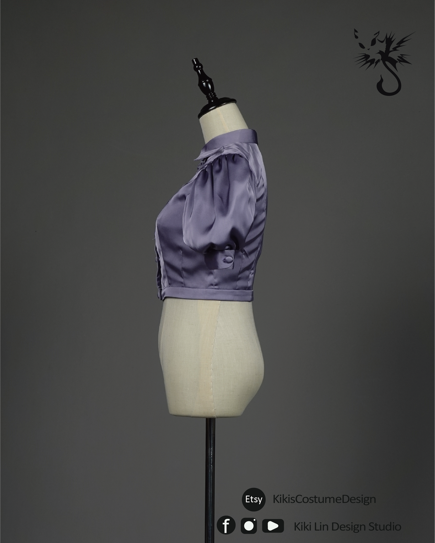 Lavender Satin Puff-Sleeve Crop Top