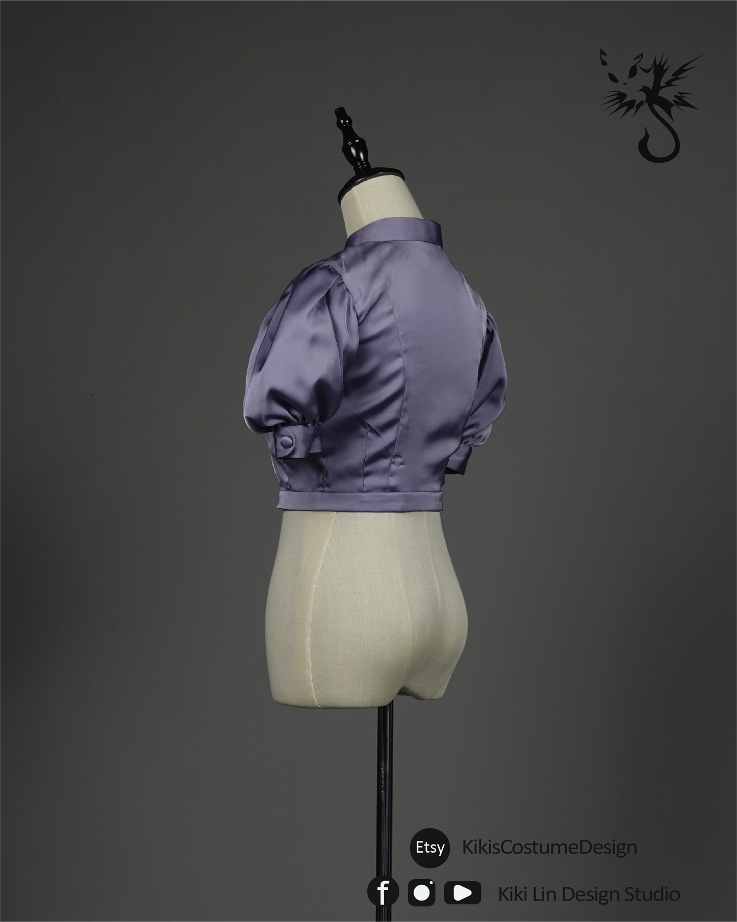 Lavender Satin Puff-Sleeve Crop Top