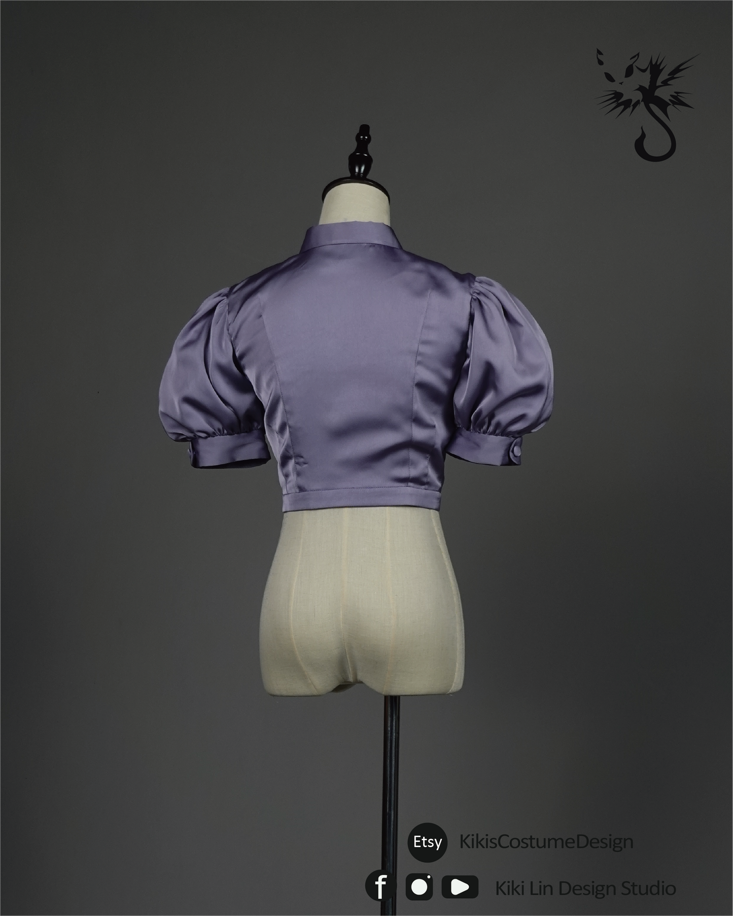 Lavender Satin Puff-Sleeve Crop Top