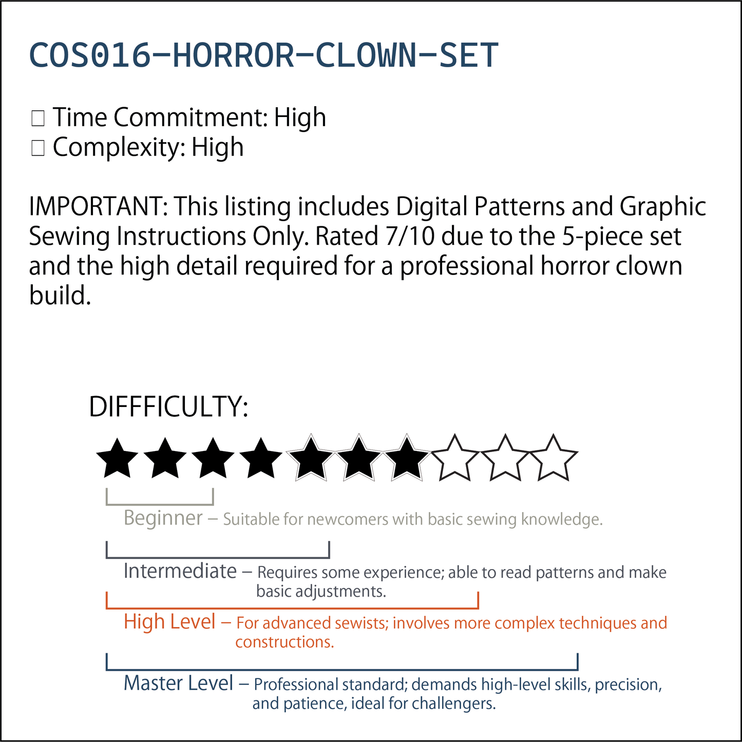 Horror Clown Cosplay Pattern Set | 恐怖小丑紙型套組紙型 (XS-2XL)
