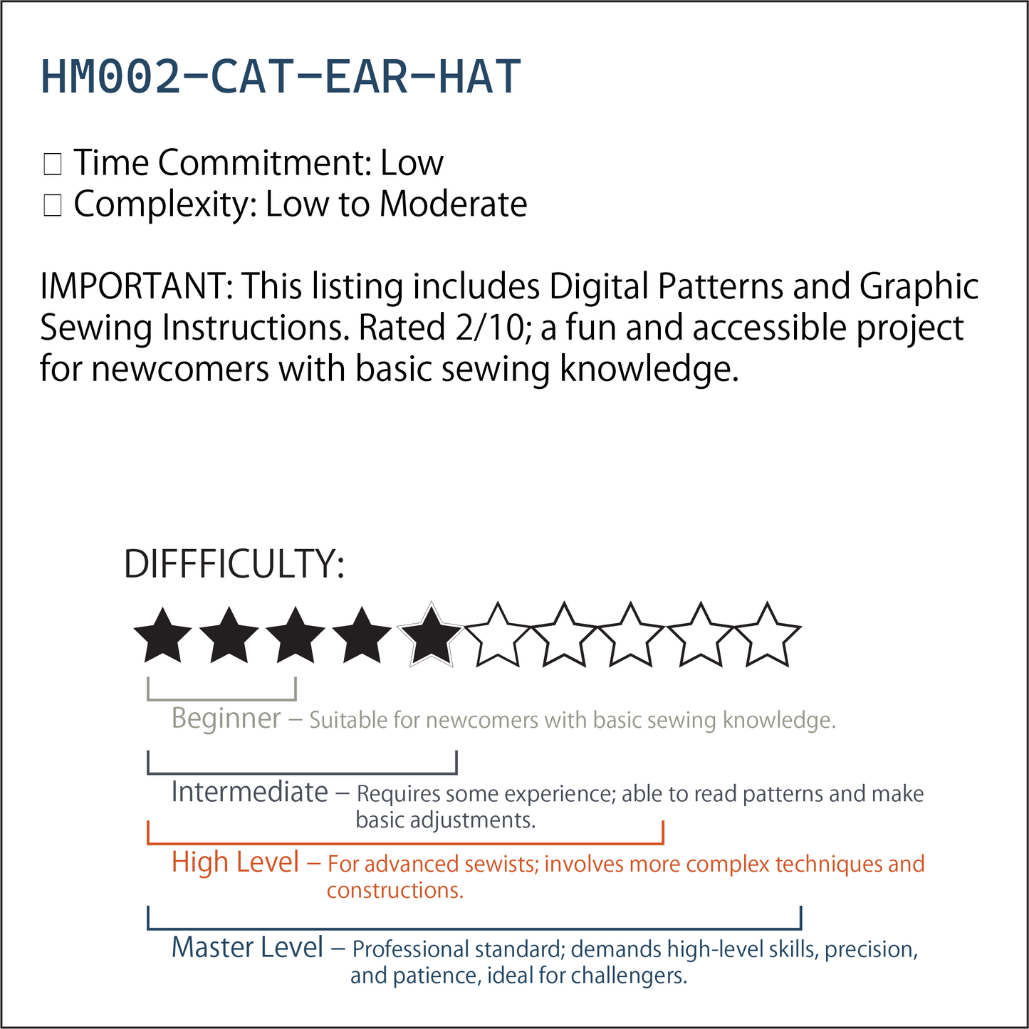 Cat Ear Hat Sewing Pattern 貓耳帽縫紉紙型（Free Size)