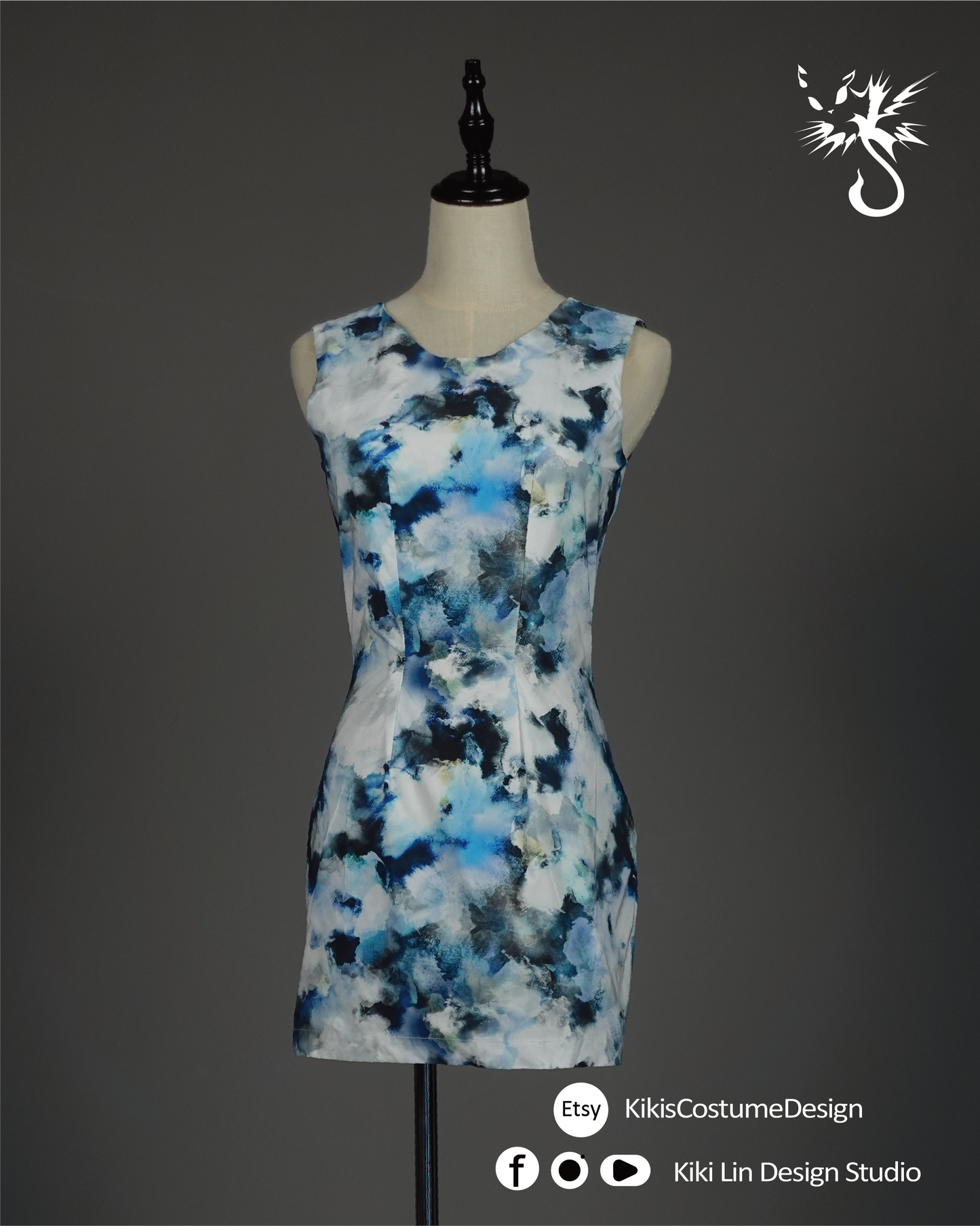 "Ink Cloud" Taffeta Shift Dress