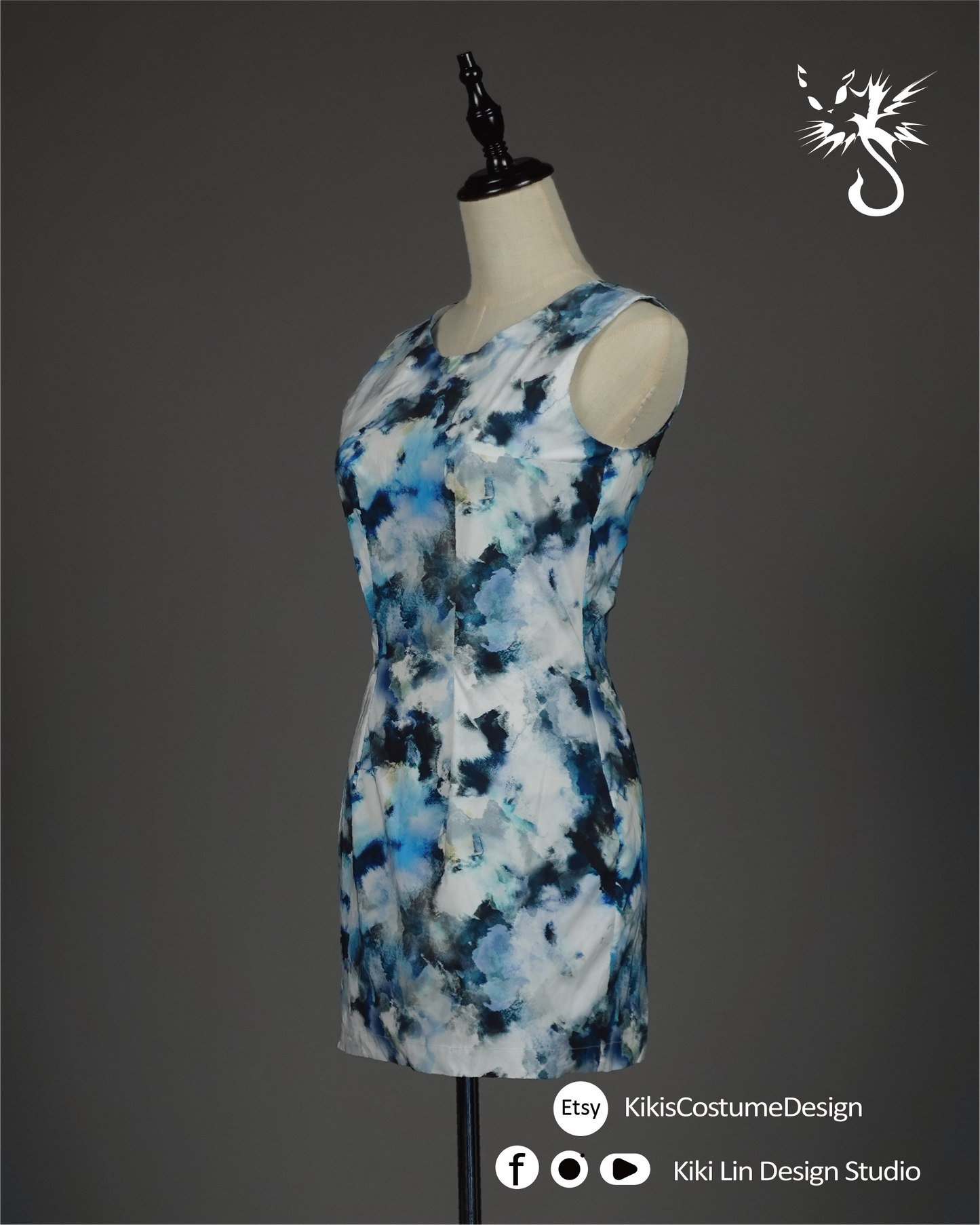 "Ink Cloud" Taffeta Shift Dress