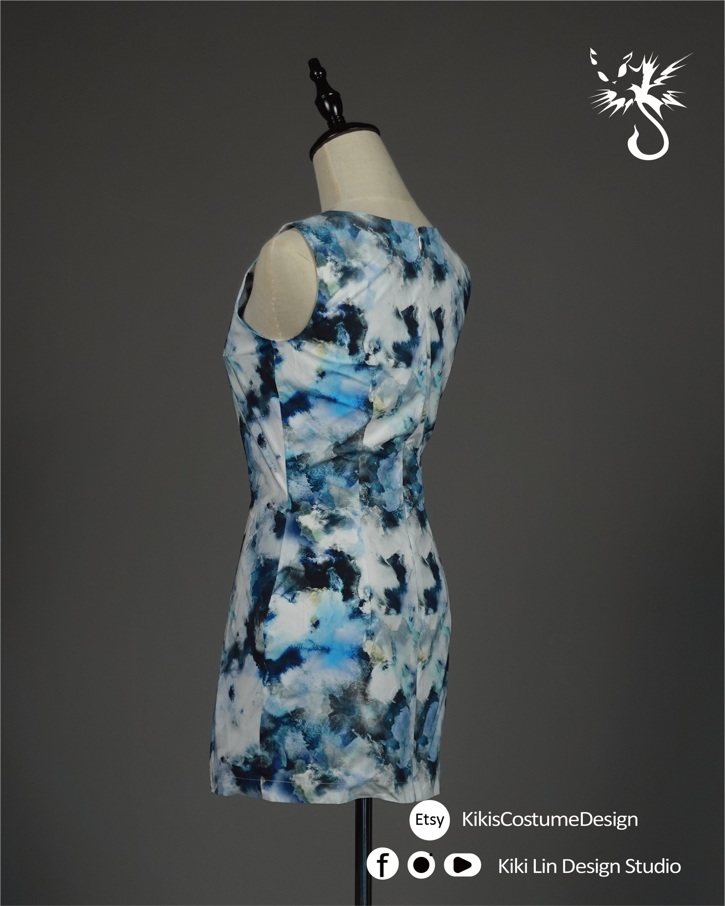 "Ink Cloud" Taffeta Shift Dress