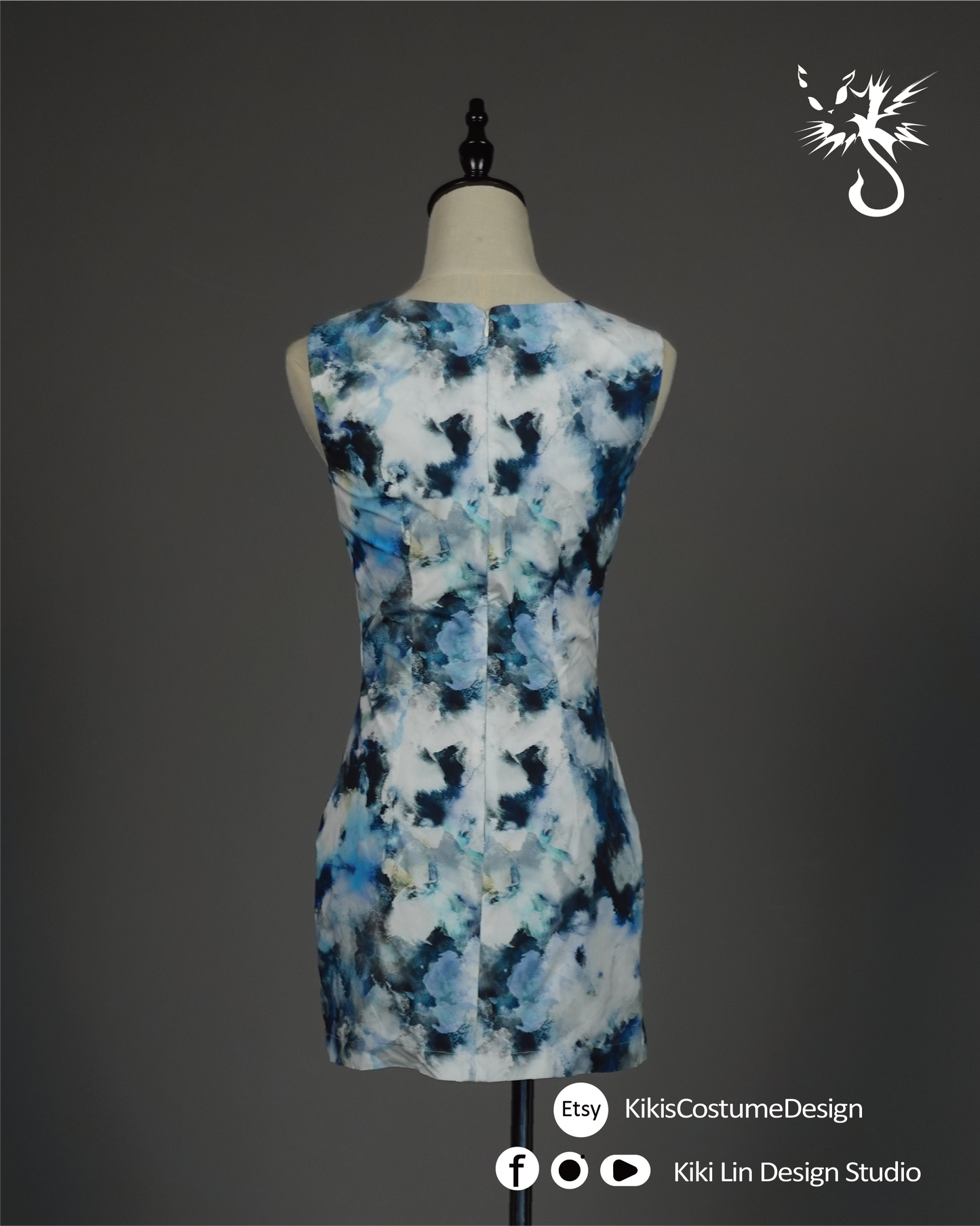 "Ink Cloud" Taffeta Shift Dress