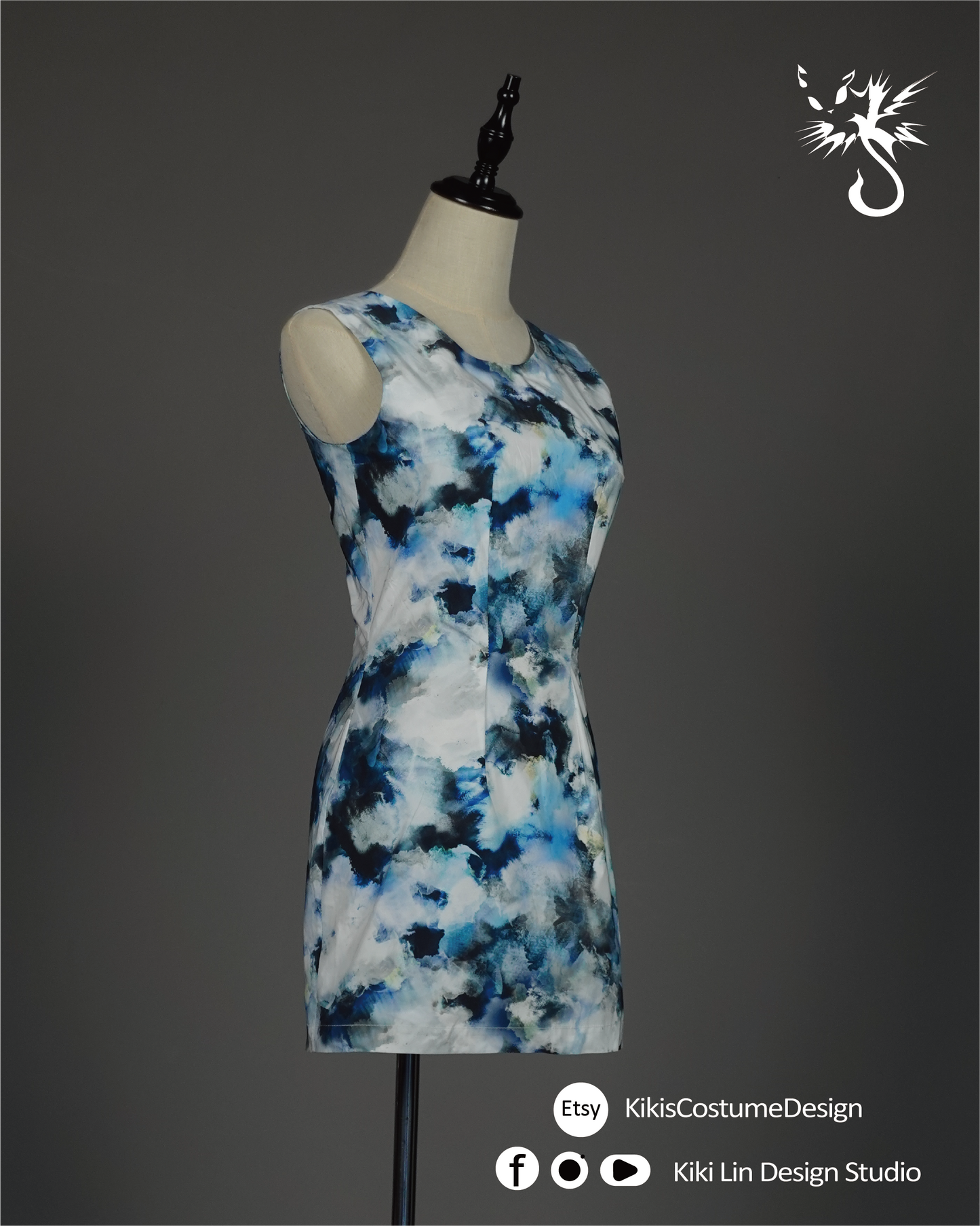 "Ink Cloud" Taffeta Shift Dress
