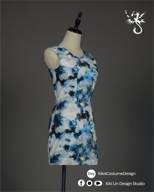 "Ink Cloud" Taffeta Shift Dress