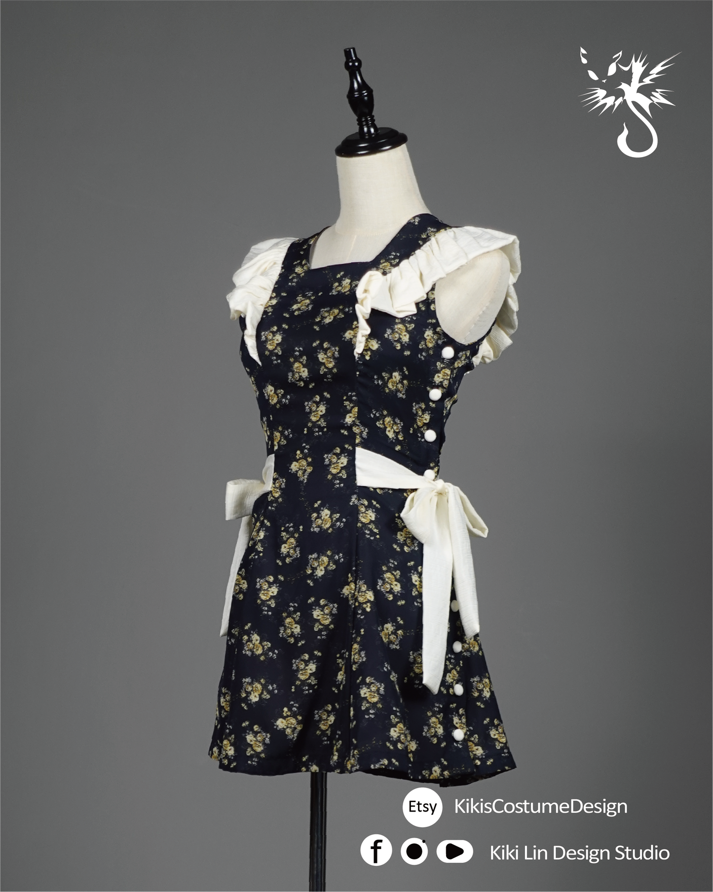 "Wildflower Apron" Side-Button Mini Dress
