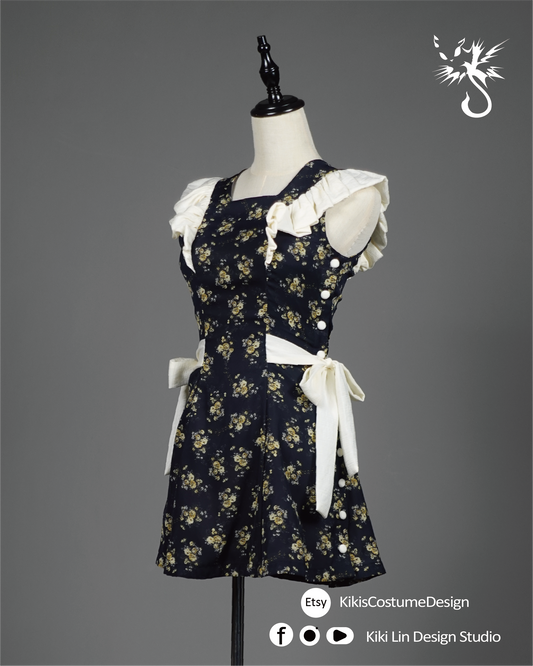 "Wildflower Apron" Side-Button Mini Dress