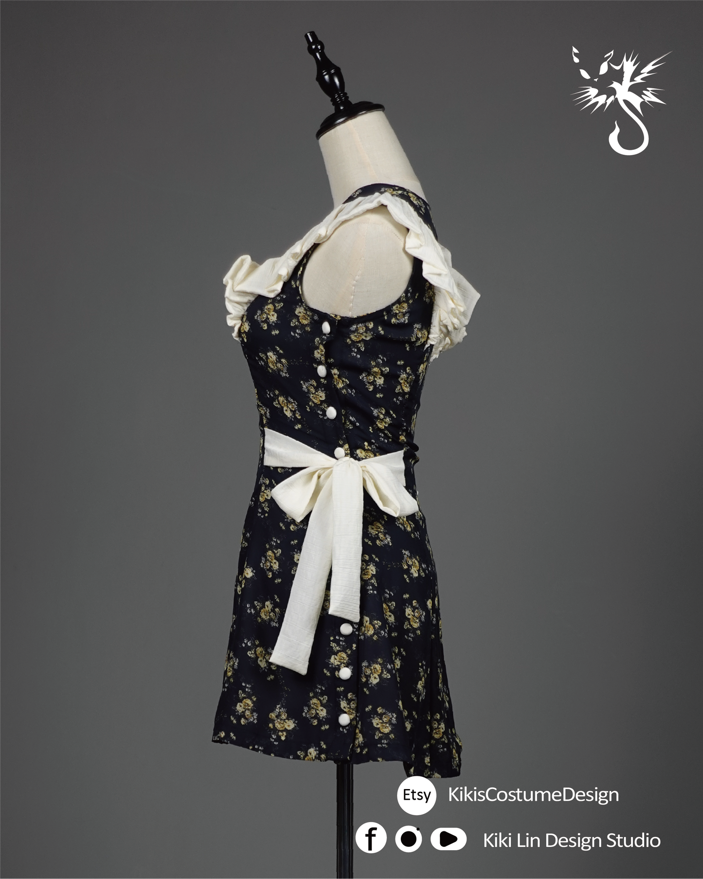 "Wildflower Apron" Side-Button Mini Dress