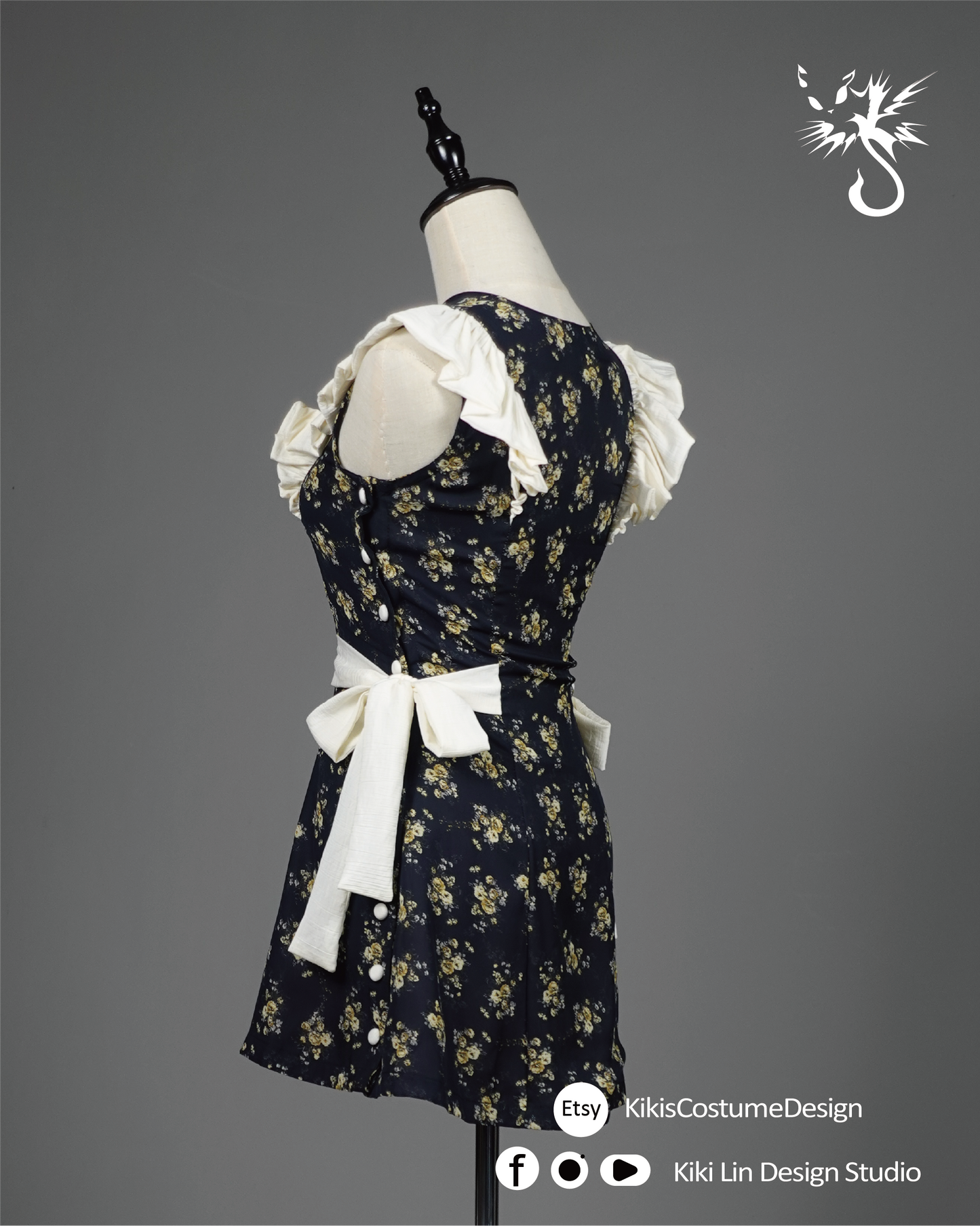 "Wildflower Apron" Side-Button Mini Dress