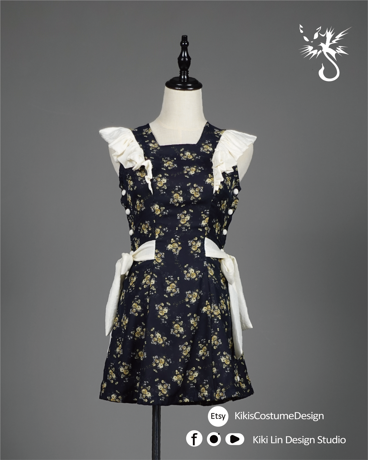 "Wildflower Apron" Side-Button Mini Dress