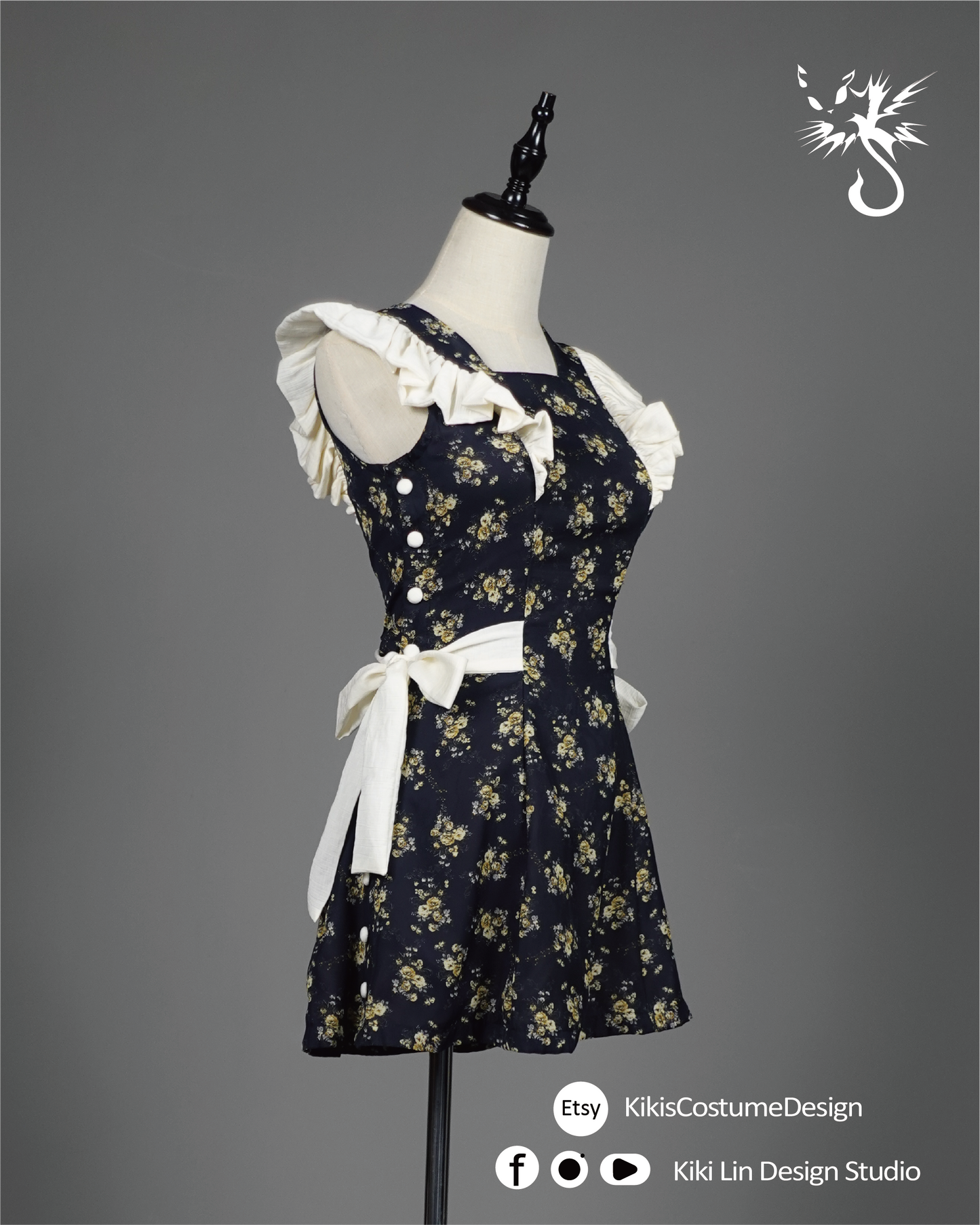 "Wildflower Apron" Side-Button Mini Dress