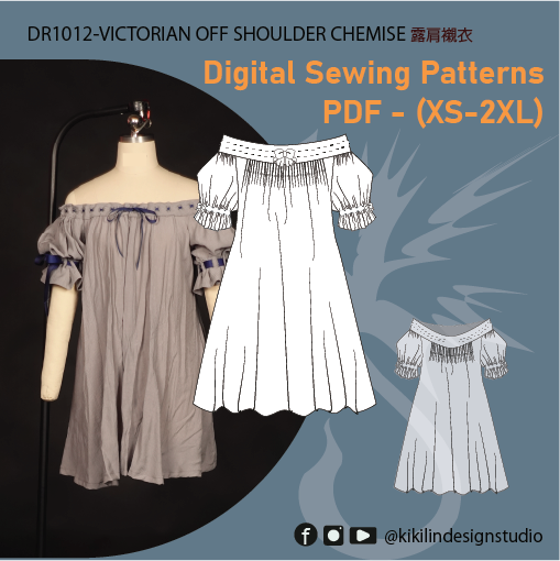 Off-Shoulder Chemise Sewing Pattern | 露肩襯衣版型 (Sizes XS-2XL)