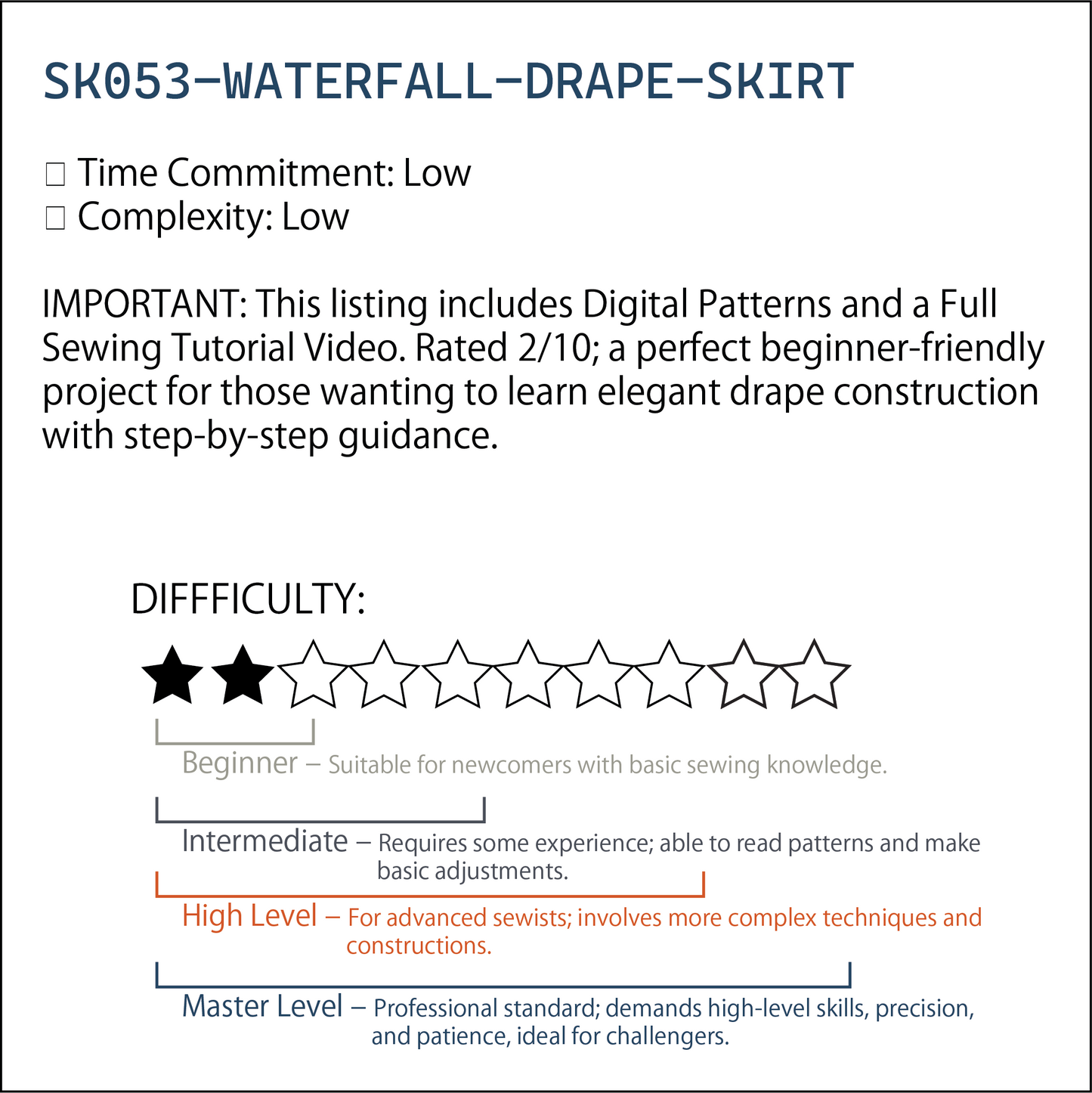 Waterfall Drape Overskirt Pattern | 瀑布式垂墜外裙版型 (XS-2XL)