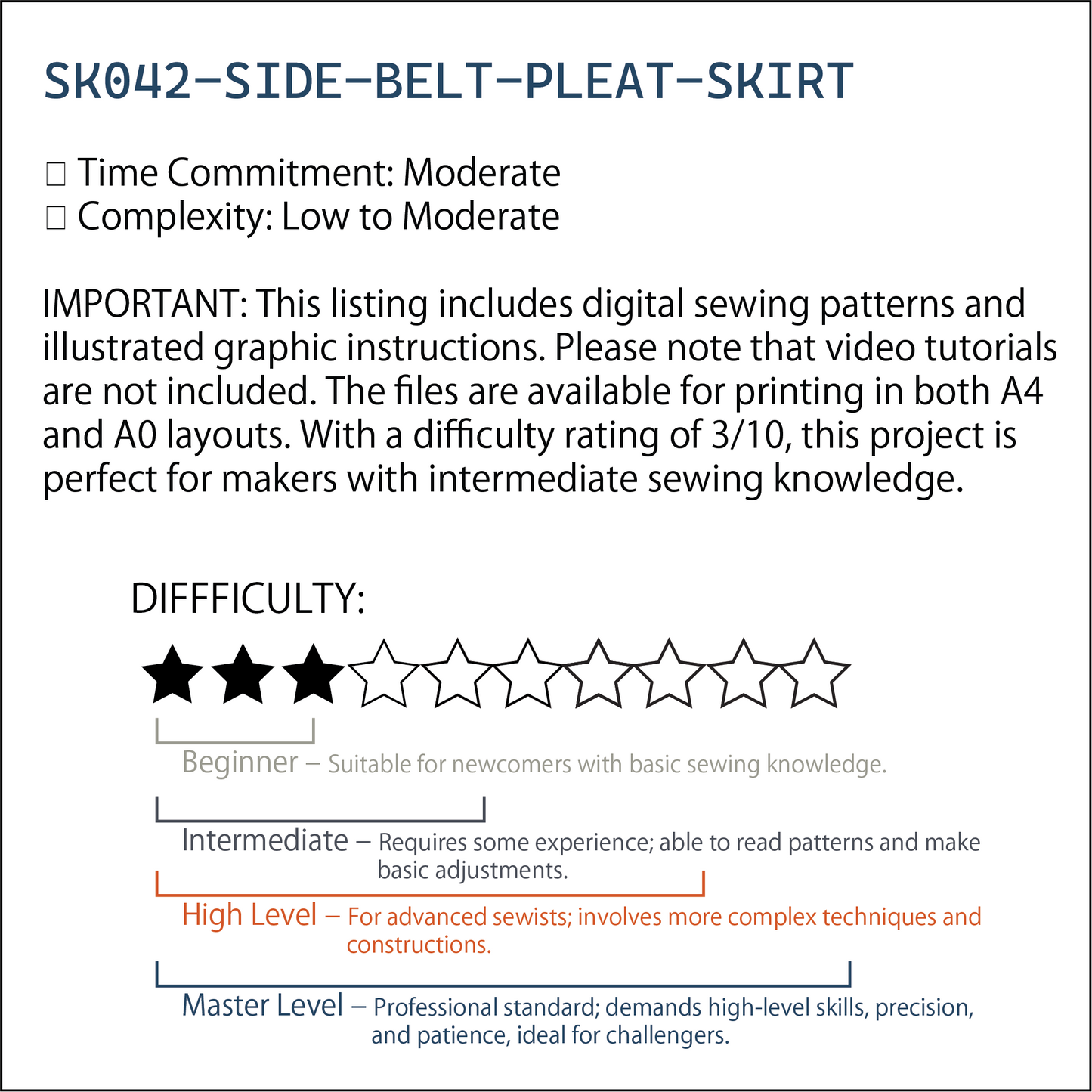 Side-Belt Pleated Skirt Pattern | Virtual Idol Plaid Accented Mini Skirt PDF (XS-2XL) | Step-by-Step Graphic Instructions | A4 n A0 Plotter