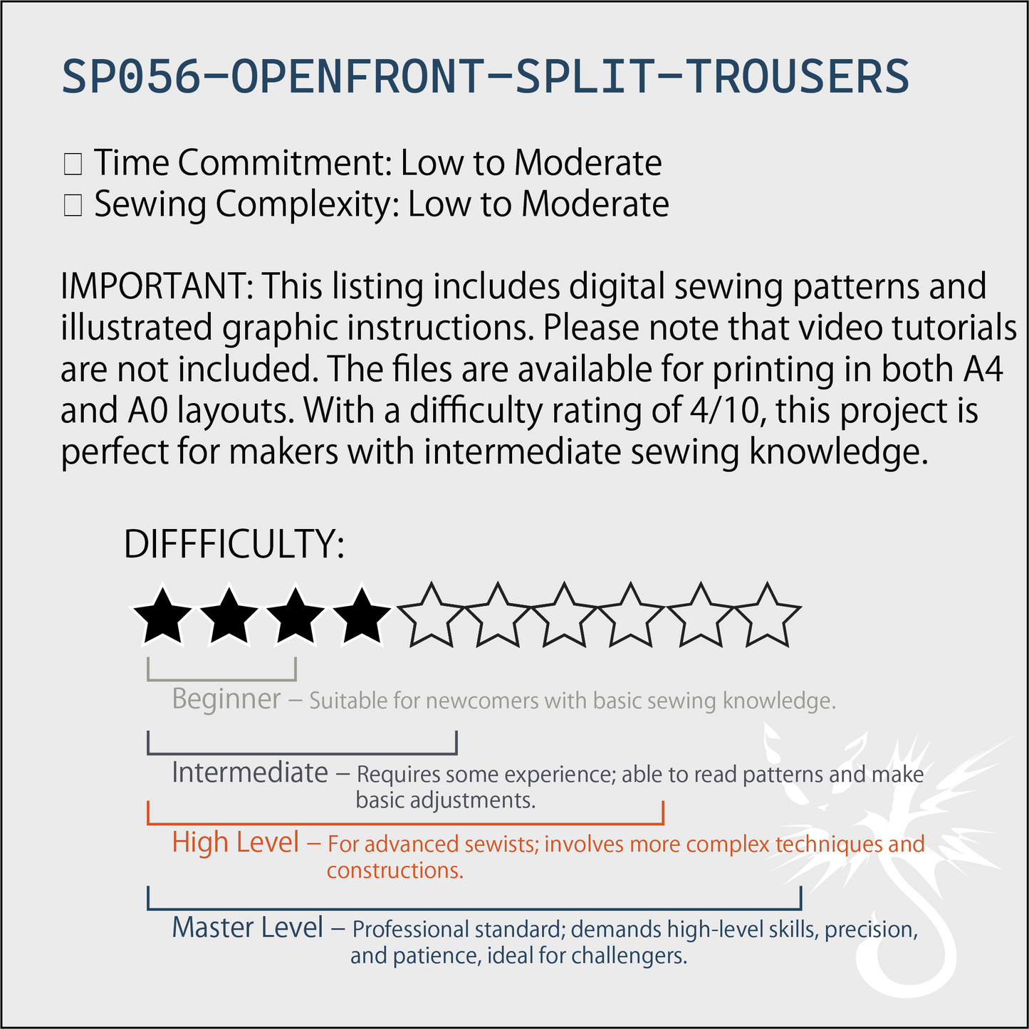 Wide-Leg Open-Front Trousers Pattern | Front Double-Breasted Pants PDF (XS-2XL) | Illustrated Graphic Instructions | A4 n A0 Plotter