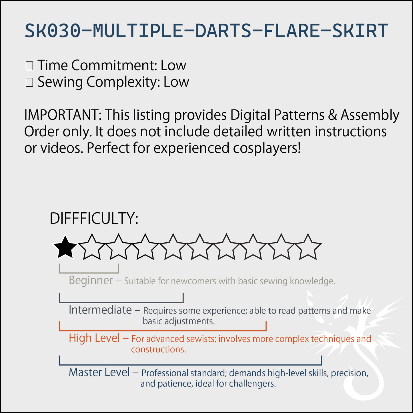 Multiple-Darts Flare Skirt Pattern | Merchant Wolf Alsace Folk Costume PDF (XS-2XL) | Includes Assembly Order | A4 & A0 Plotter Files