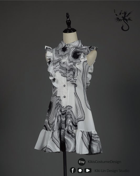 Graphic Print Ruffle-Front Mini Dress