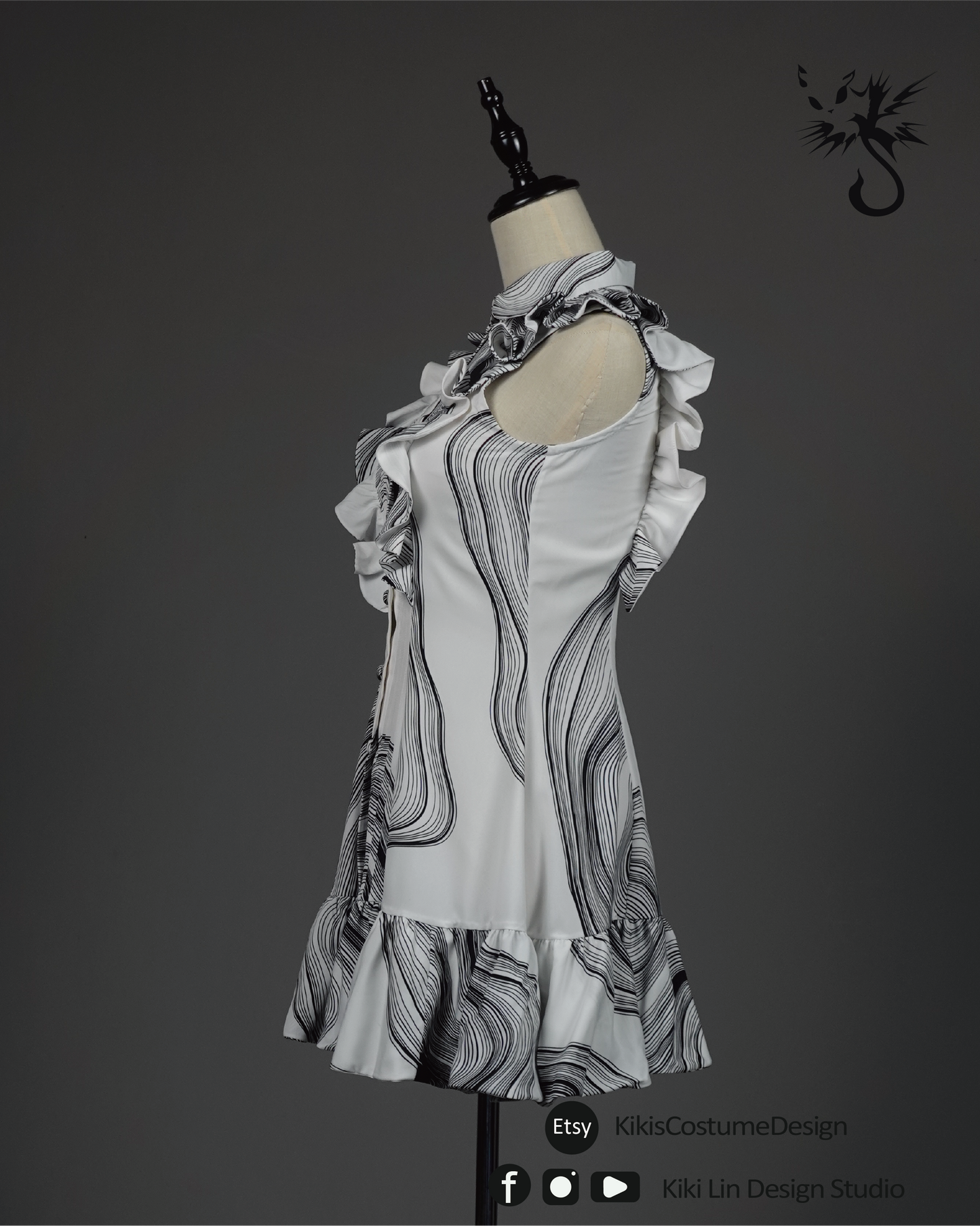 Graphic Print Ruffle-Front Mini Dress