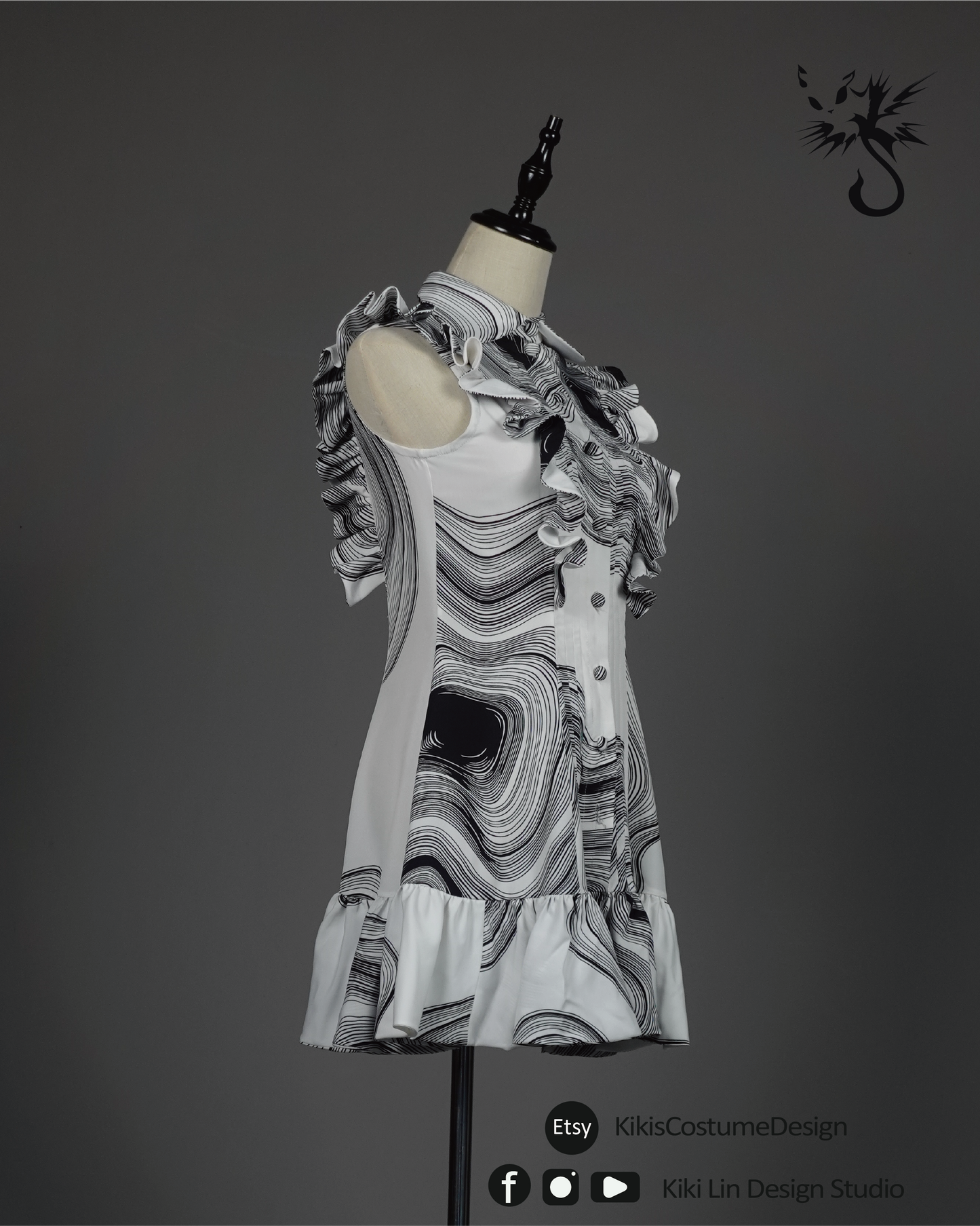 Graphic Print Ruffle-Front Mini Dress