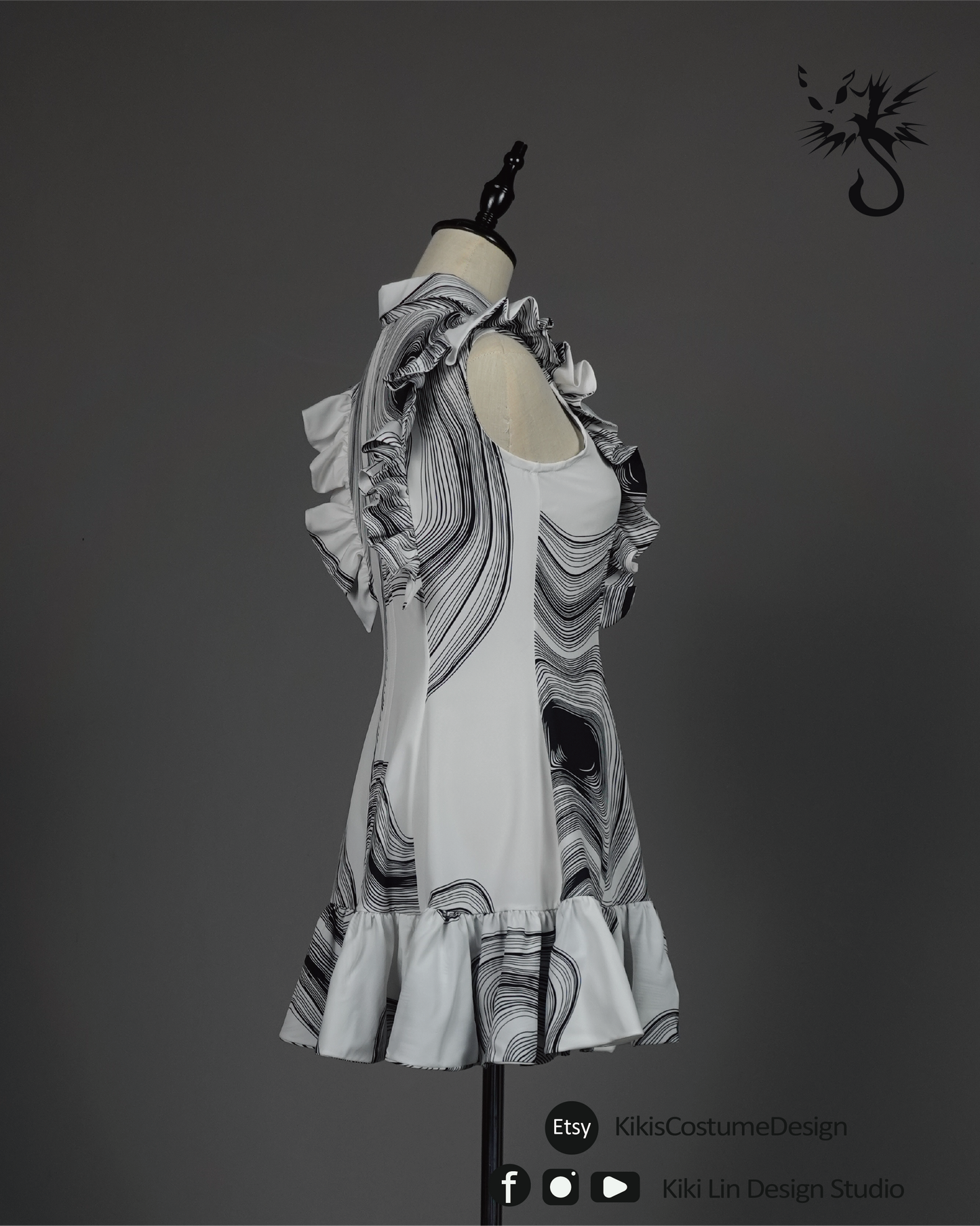 Graphic Print Ruffle-Front Mini Dress