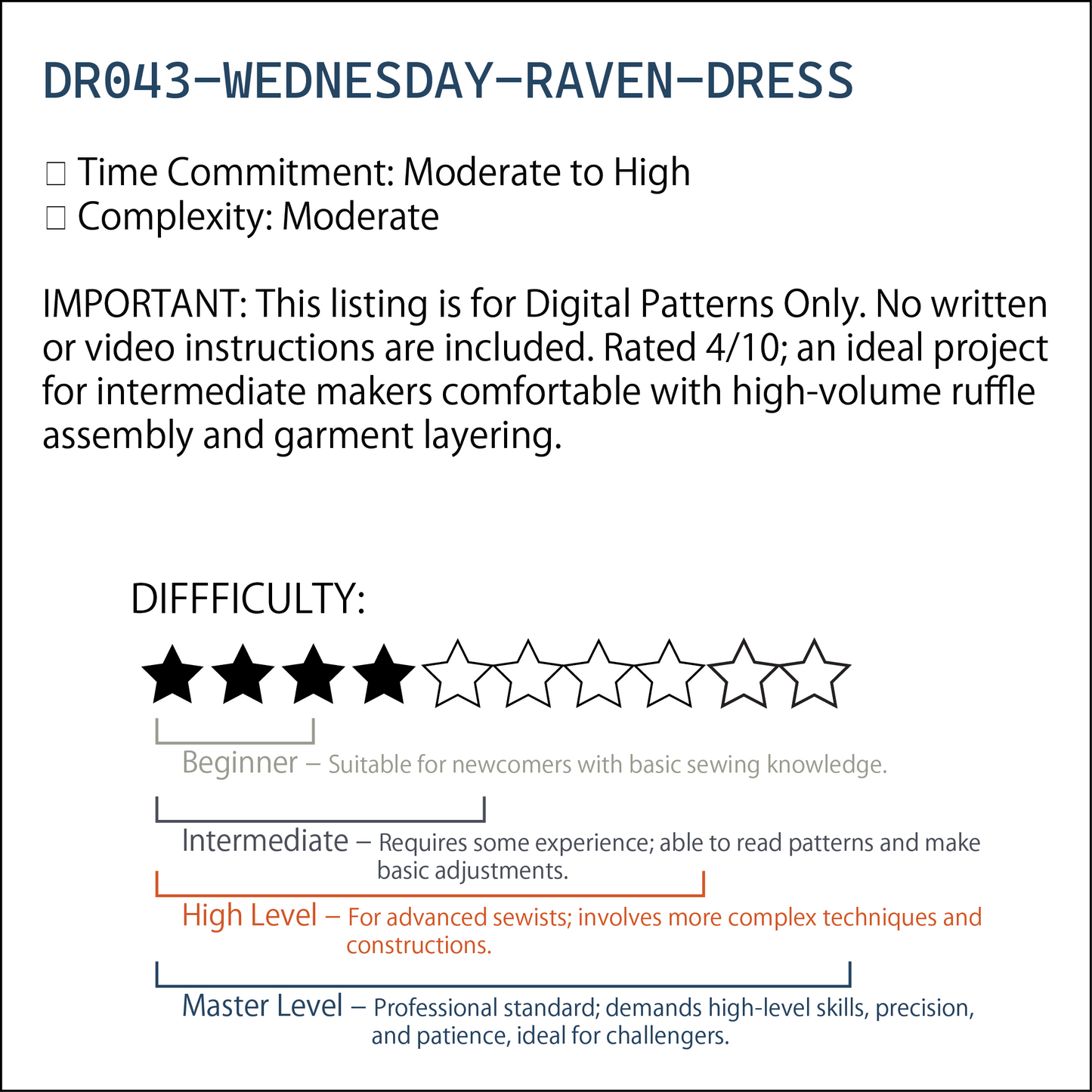 Gothic Raven Ball Gown Sewing Pattern | Dark Academia Tiered Ruffle Dance Dress PDF (XS-2XL) | Experienced Sewist Edition | A4 n A0 Plotter