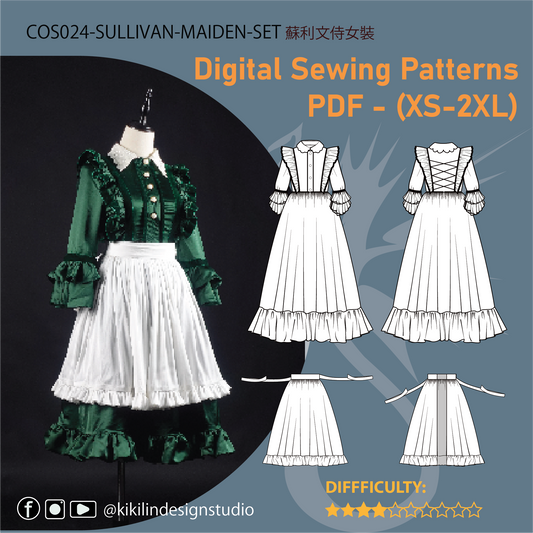 Sieglinde Sullivan Cosplay Pattern | 2 合 1 女僕洋裝＋圍裙 (XS-2XL)