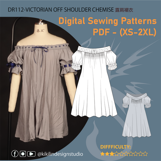 Off-Shoulder Chemise Sewing Pattern | 露肩襯衣版型 (Sizes XS-2XL)
