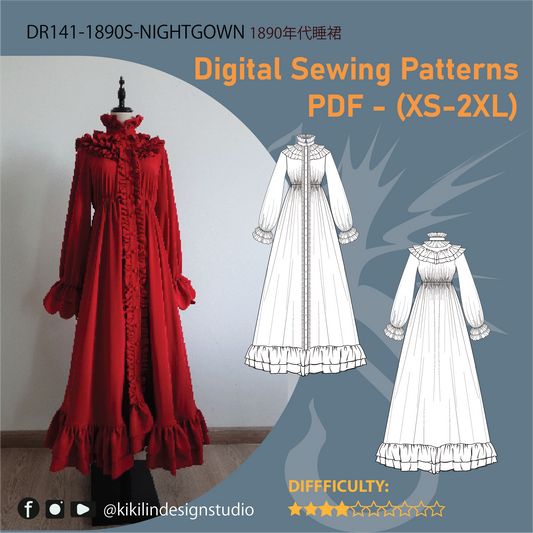 1890s Nightgown Sewing Pattern | 1890 年代睡袍縫紉版型 (XS-2XL)