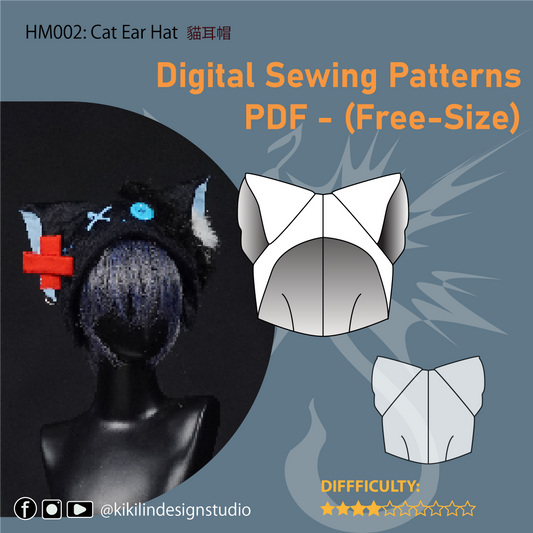 Cat Ear Hat Sewing Pattern 貓耳帽縫紉紙型（Free Size)