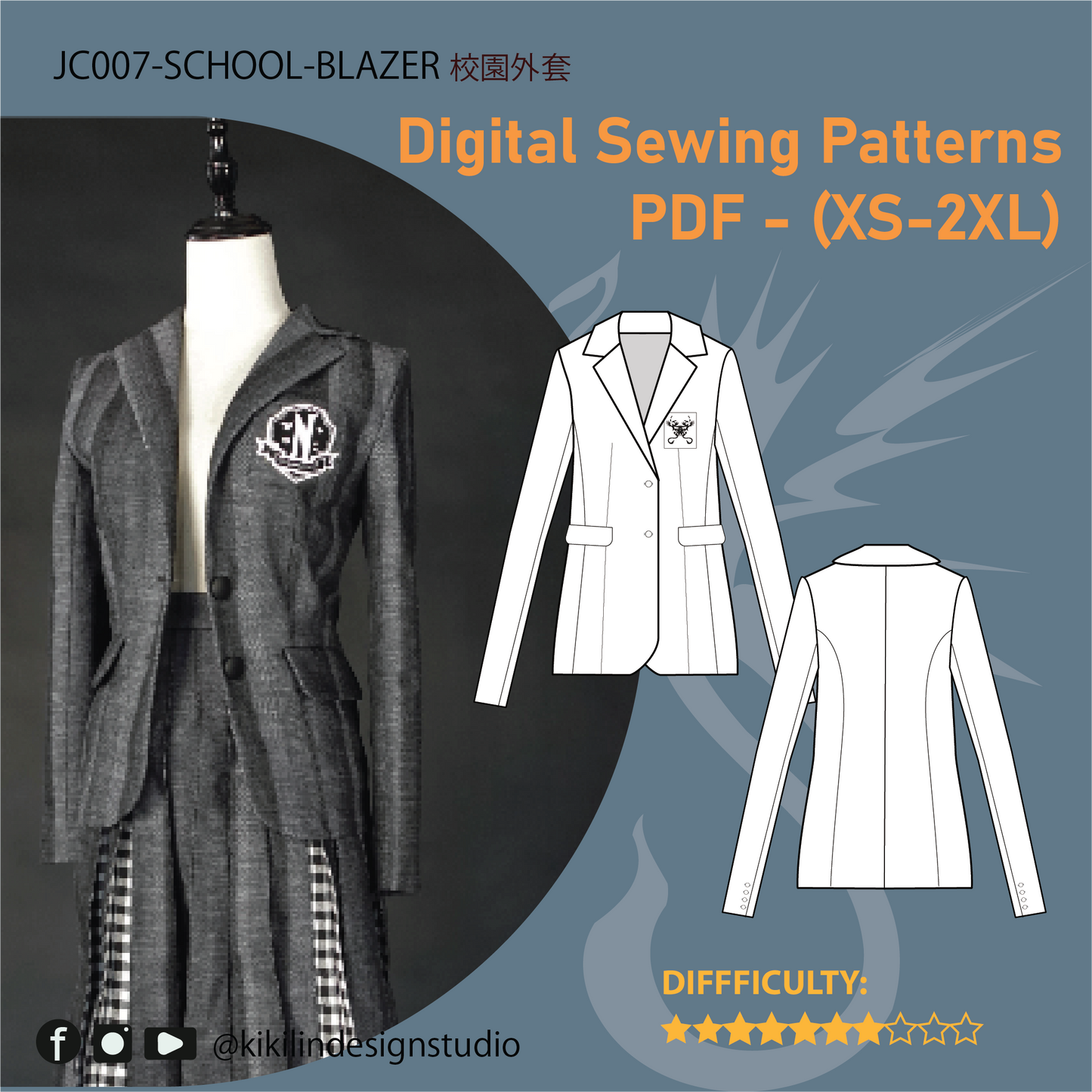 Wednesday Nevermore Academy Uniform Sewing Pattern |星期三學院制服縫紉紙型 (XS-2XL)