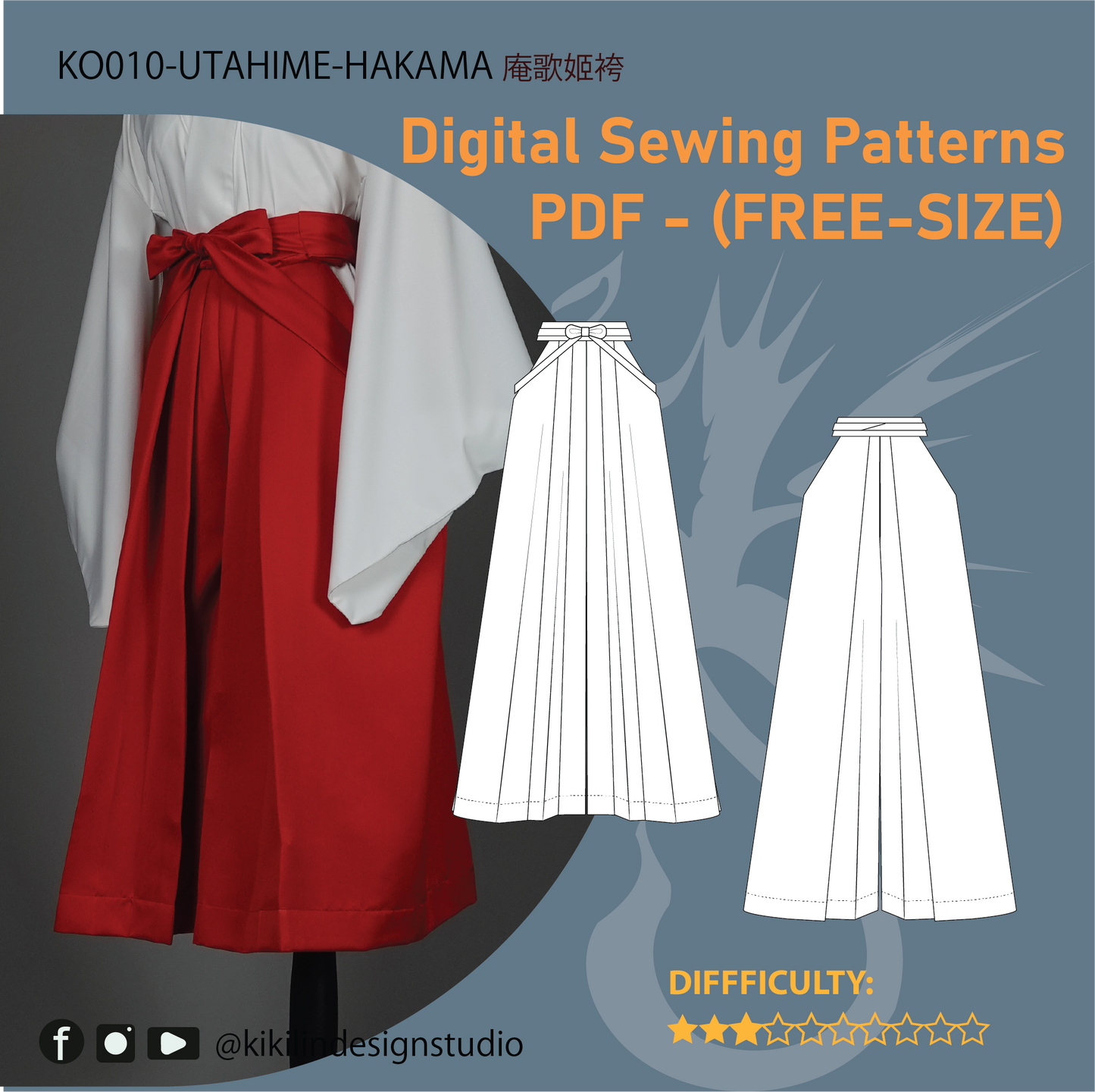 Utahime-Inspired Miko Costume Set: Hakama & Kosode | 庵歌姬風格巫女服套裝：袴與小袖 (XS-2XL)