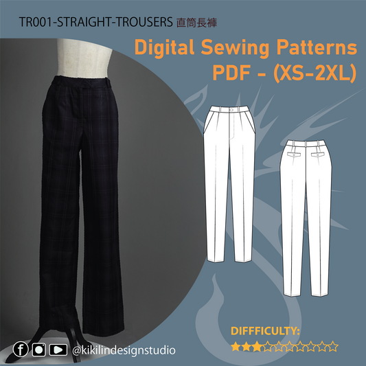 Straight Trouser ｜直筒長褲縫紉版型(Sizes XS-2XL)