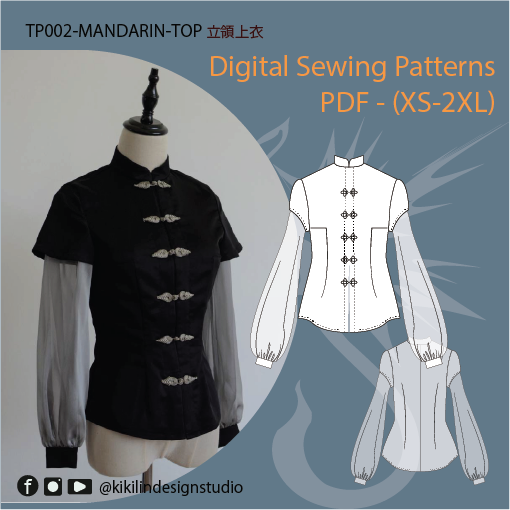 Digital Sewing Pattern | Mandarin Blouse with 2 Variations |中式立領襯衫（XS-2XL）含 2 種設計變化