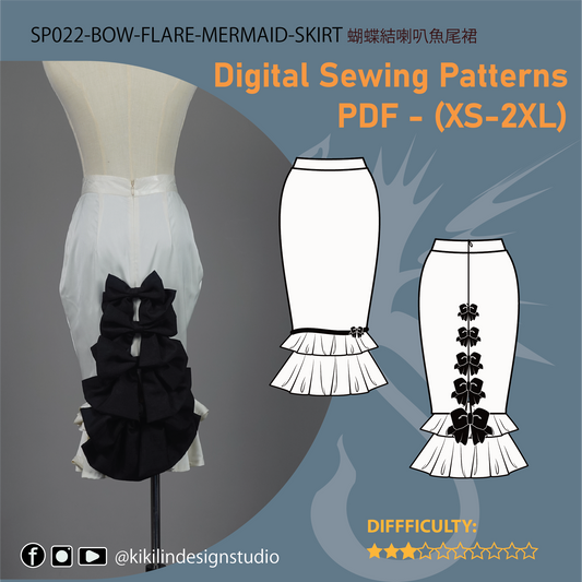 Bow Flare Mermaid Skirt Pattern | Elegant Bustle Style Ruffle Midi Skirt PDF (XS-2XL)