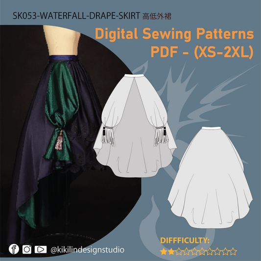 Waterfall Drape Overskirt Pattern | 瀑布式垂墜外裙版型 (XS-2XL)