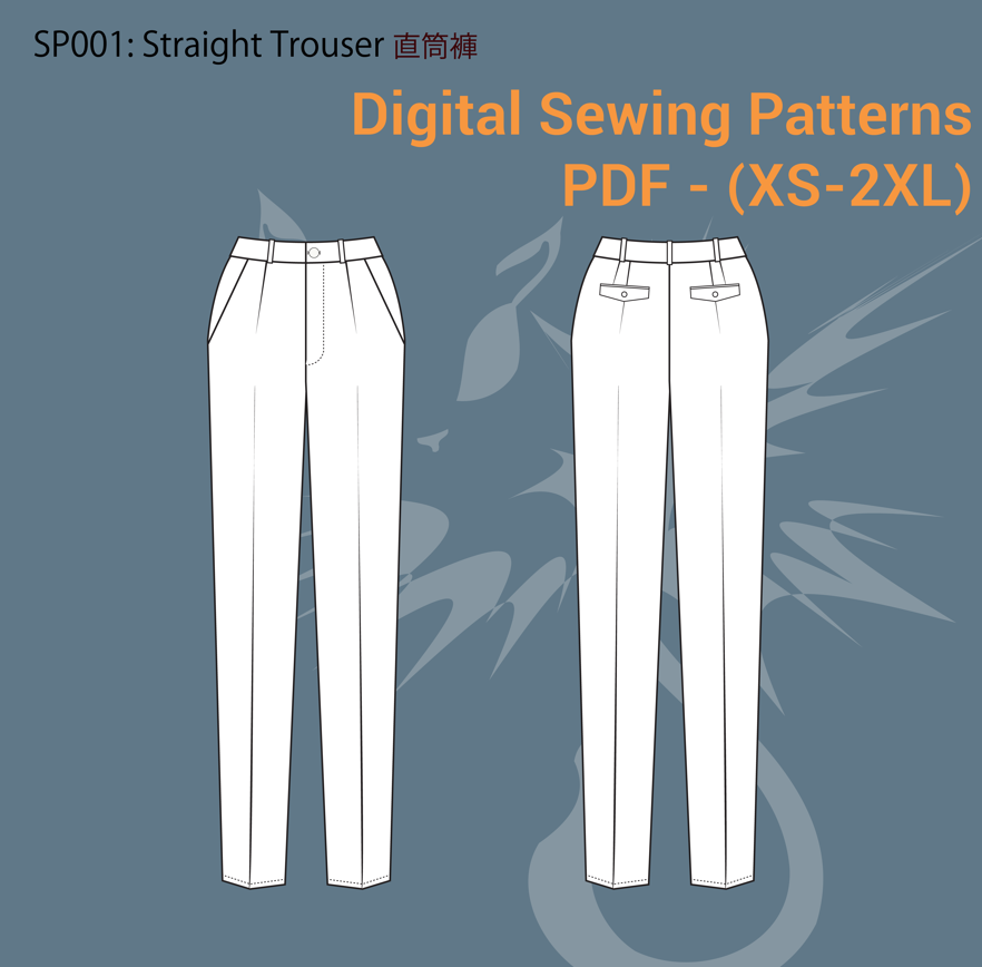 Straight Trouser ｜直筒長褲縫紉版型(Sizes XS-2XL)