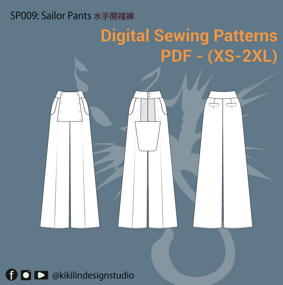 Sailor Trouser Open Front |海軍風開襟褲  (Sizes XS-2XL)