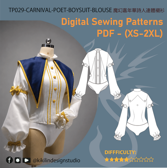 Carnival Pierrot Bodysuit Blouse Pattern | Circus | Step-by-Step Graphic Instructions | A4 NA0 Plotter