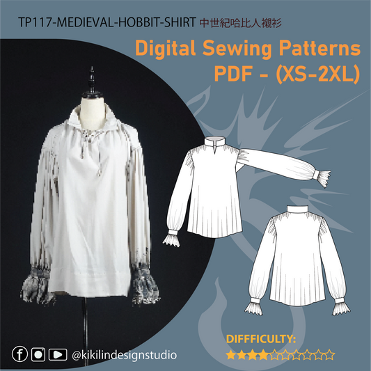 Medieval Peasant Shirt Sewing Pattern |中世紀風格農民襯衫紙型（XS-2XL)