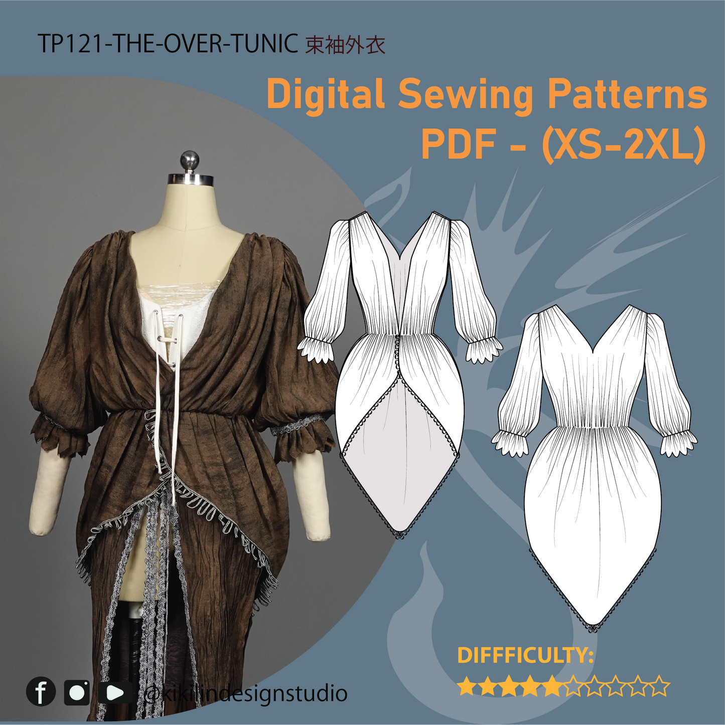 Valkyrie Costume Sewing Pattern | 3-Piece Pattern Set (XS-2XL) (PDF)