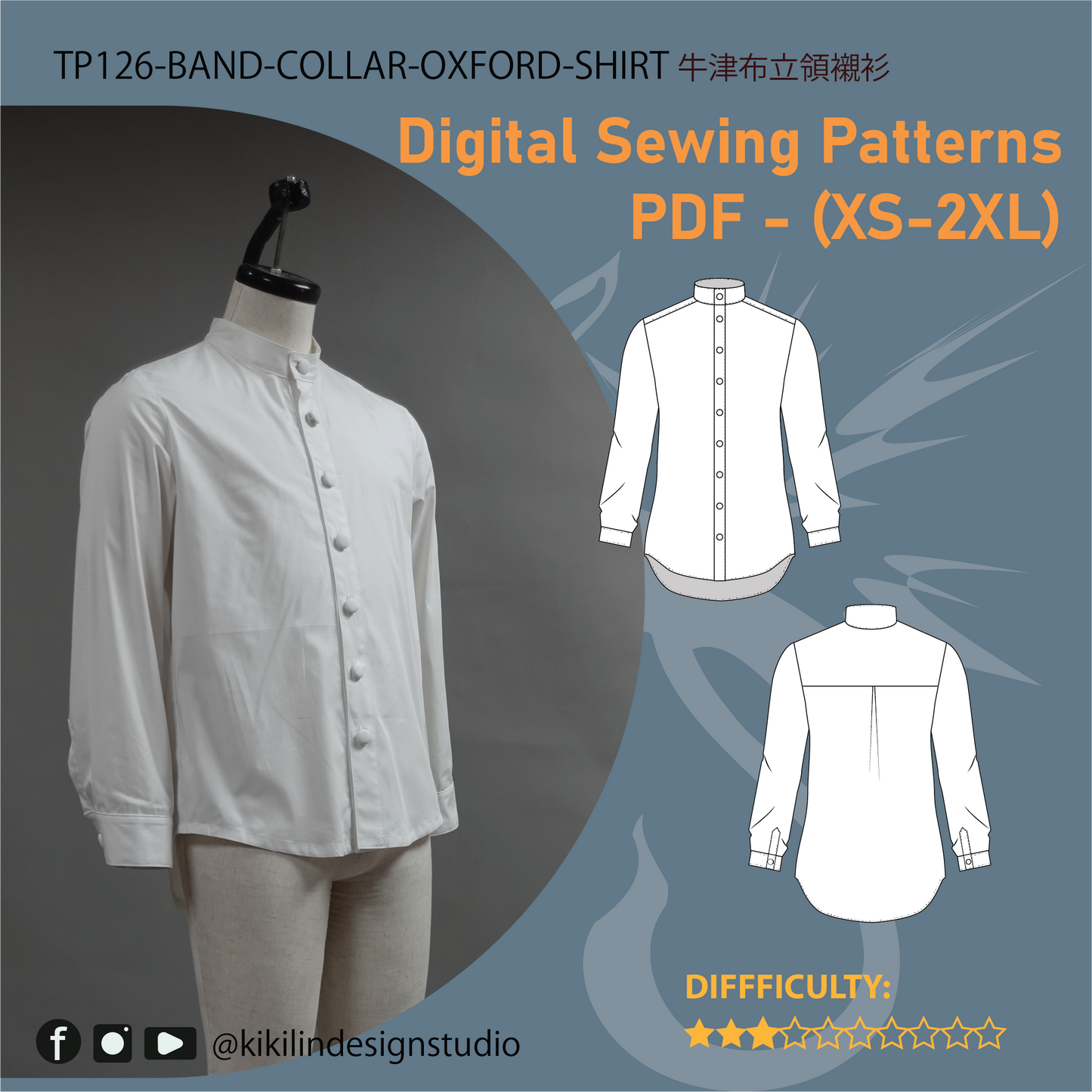 Sorcerer 3-Piece Costume Pattern Set | Kimono Top, Band-Collar Shirt & Pleated Hakama PDF (XS-2XL) | Full Video Tutorial